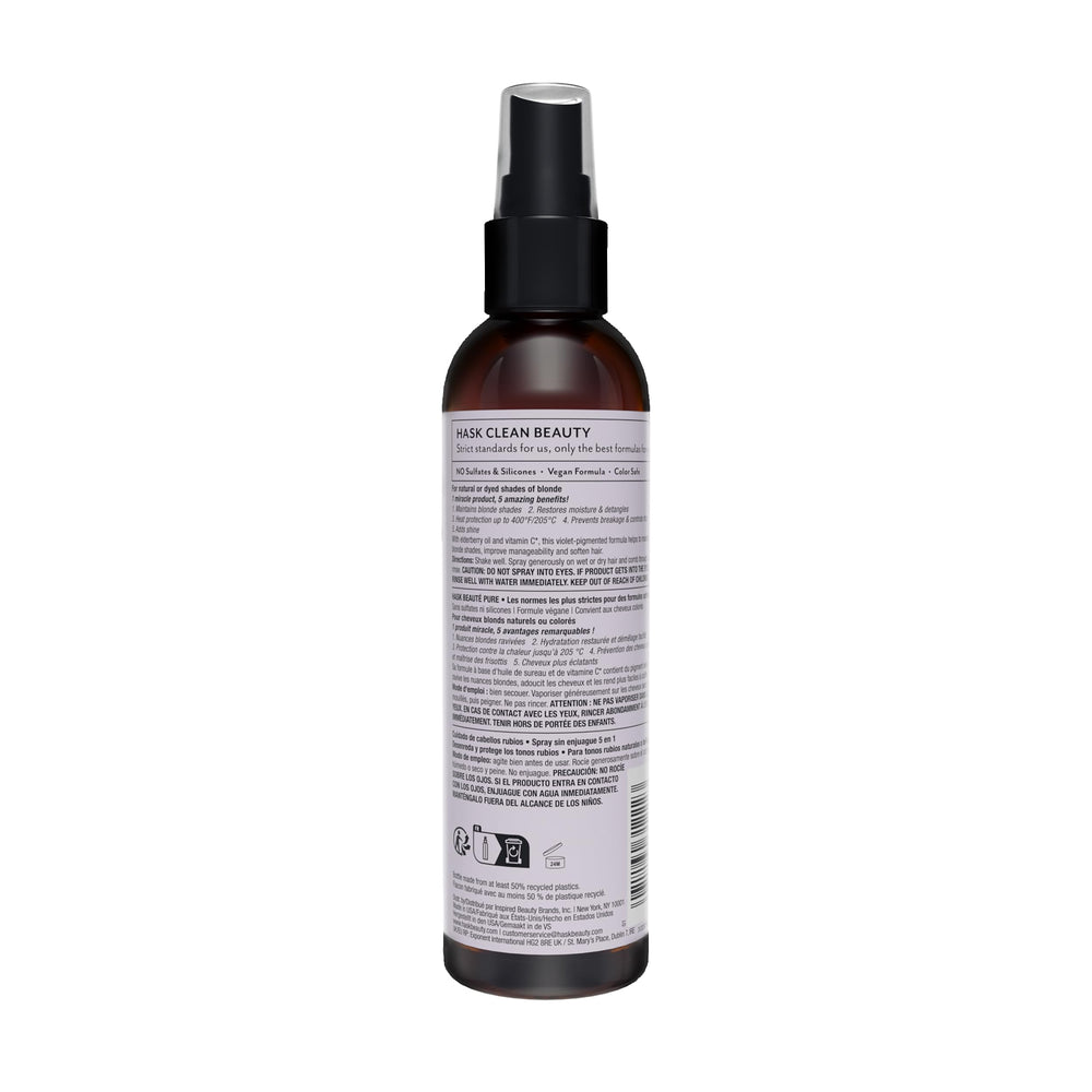 HASK Blond Care 5-en-1 démontrant démêlage rapide et hydratation des longueurs.