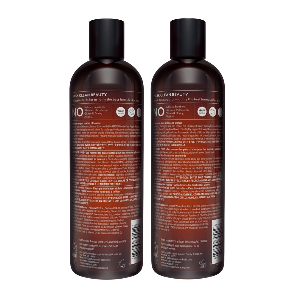 Logo végan sur le packaging HASK Blonde Care.