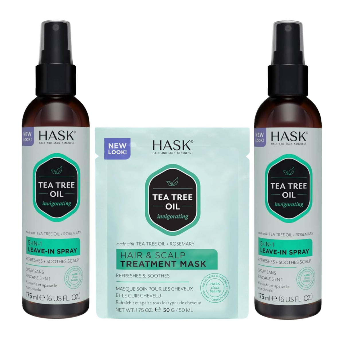 Soin HASK huile arbre à thé 5-en-1 en bouteille démêlant léger pour cheveux
