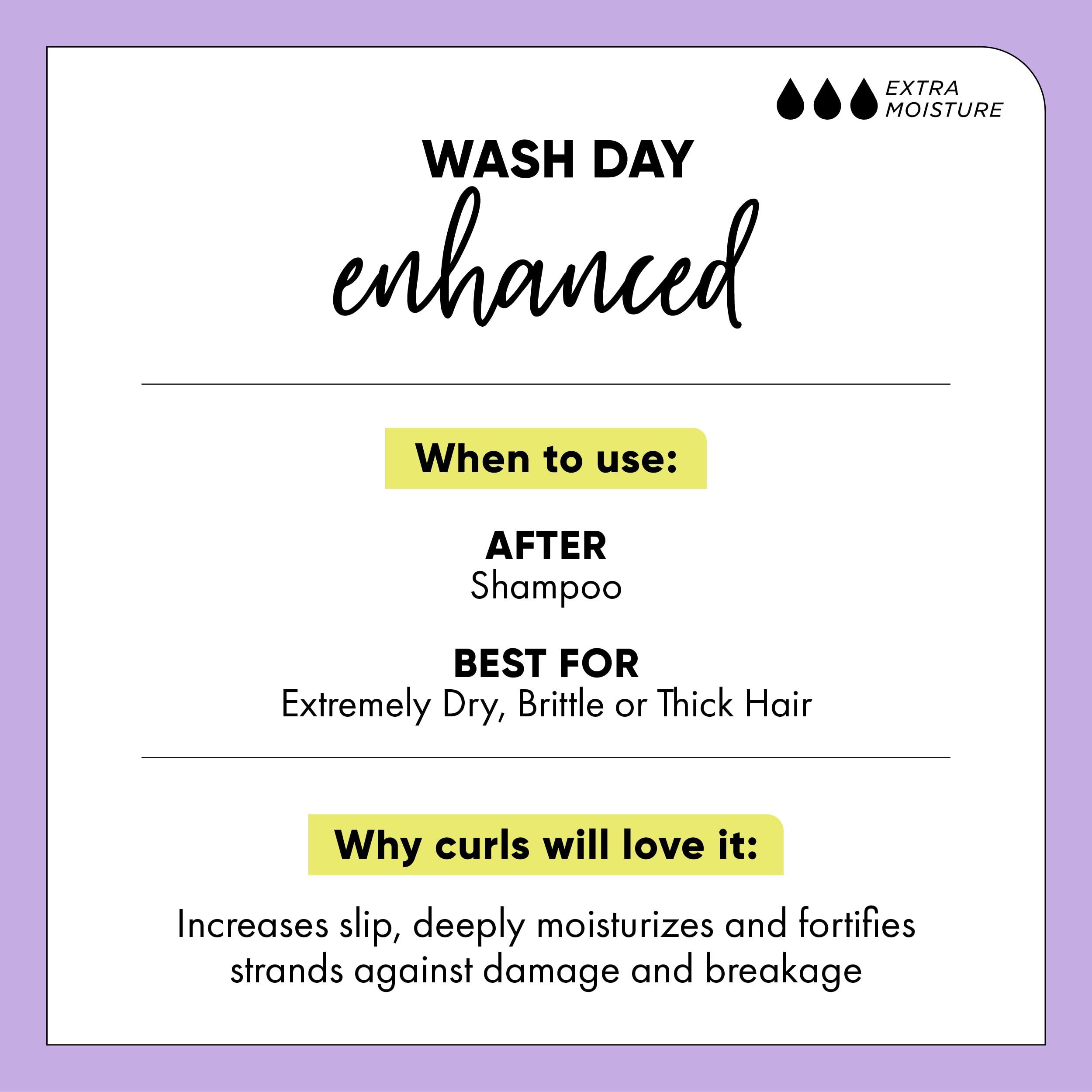 Formule vegan sans sulfates respectant les cheveux texturés.