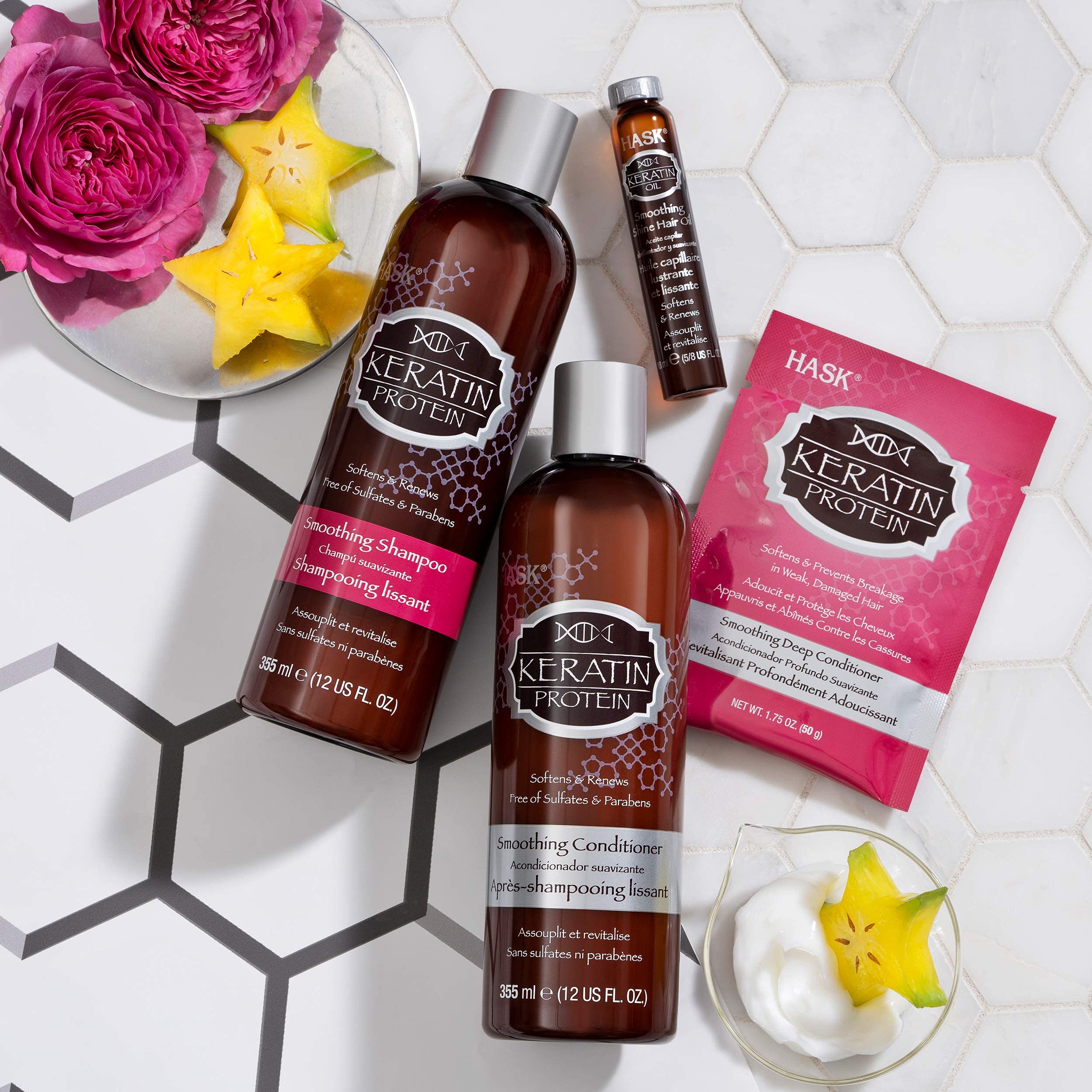 Routine quotidienne avec HASK Keratin Protein pour démêlage facilité.