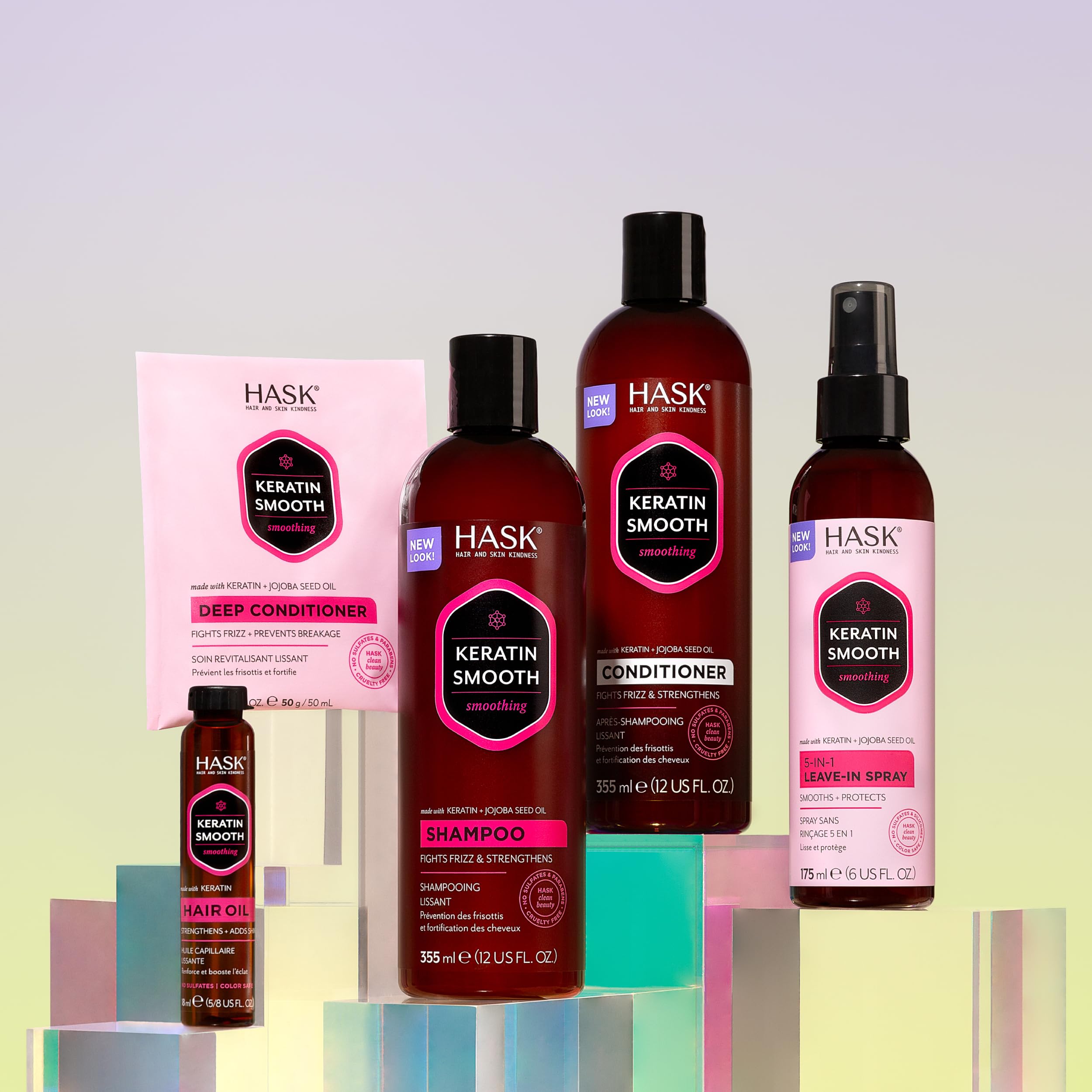 Sans sulfates et sans parabènes, formule respectueuse HASK Keratine Lissante.