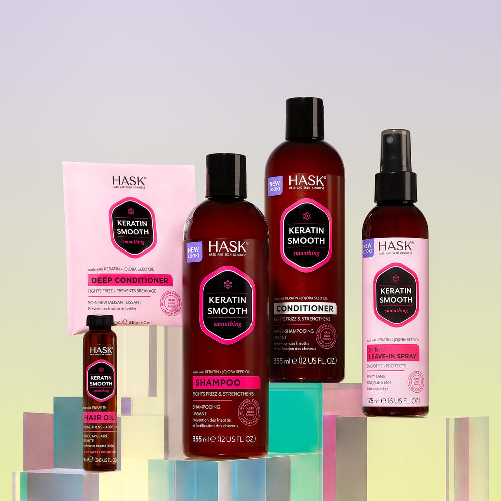 Sans sulfates et sans parabènes, formule respectueuse HASK Keratine Lissante.