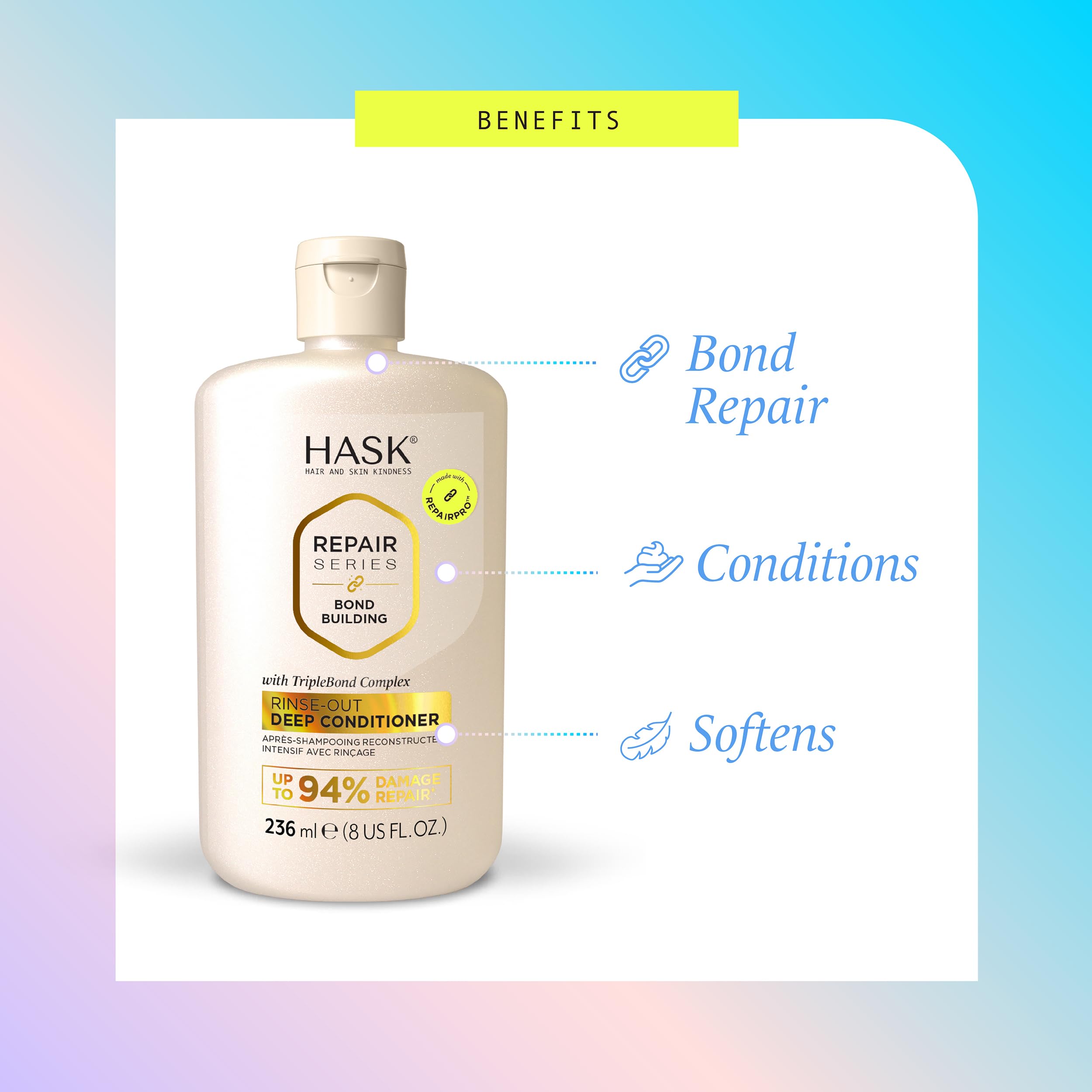 Cheveux hydratés et nourris grâce au soin HASK Liaison.