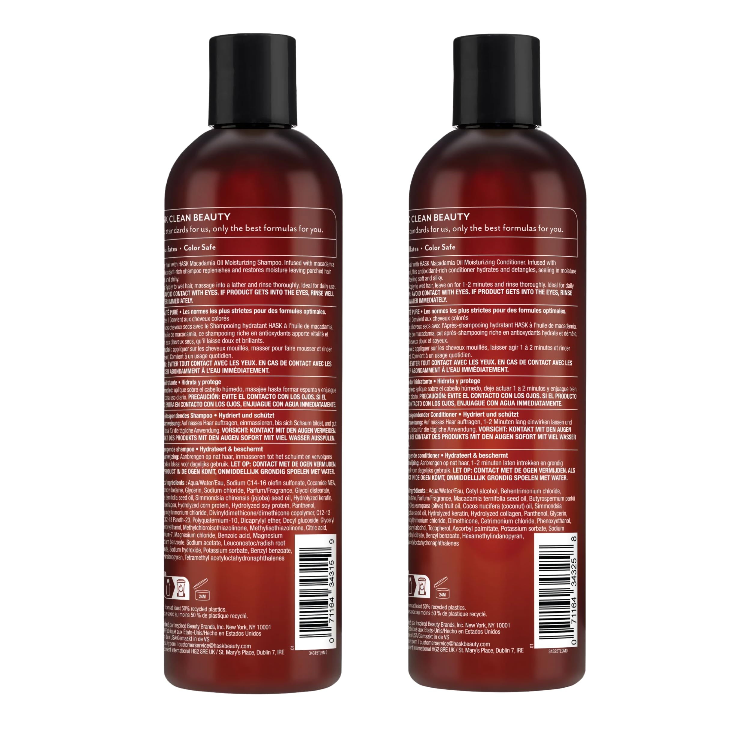 Étiquette sans sulfates et cruelty free sur le duo capillaire HASK Macadamia