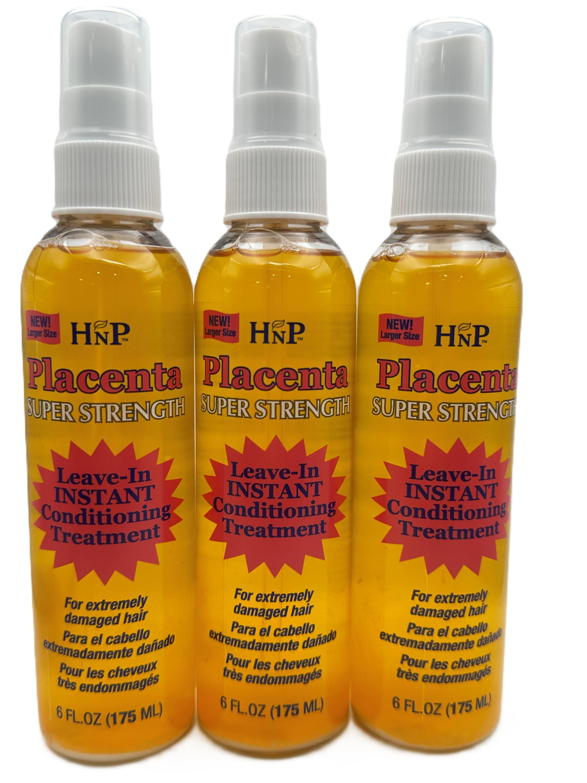HASK Placenta leave-in conditioner packaging shows triple-pack value.