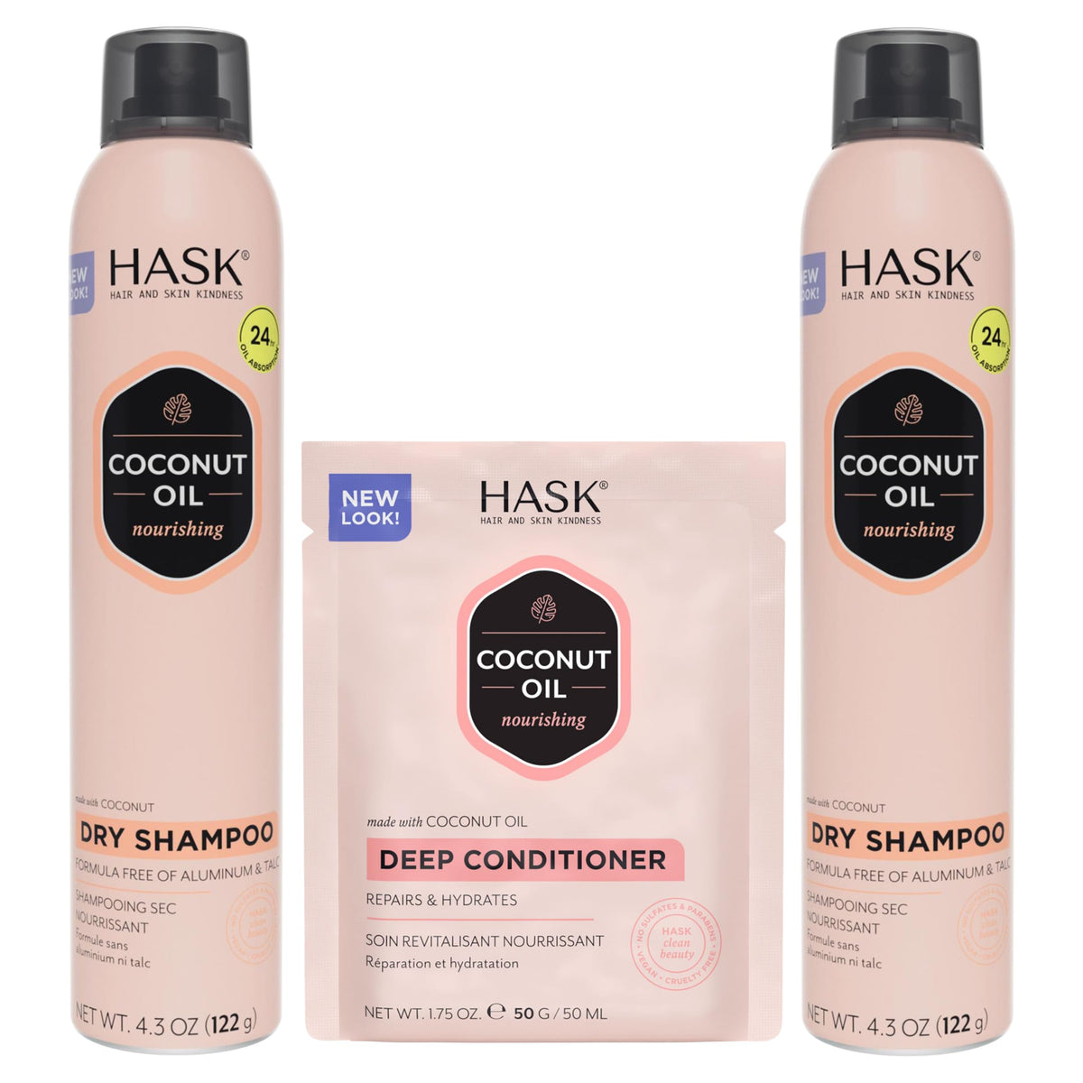 HASK duo shampoing sec et packette, rafraîchit les racines rapidement