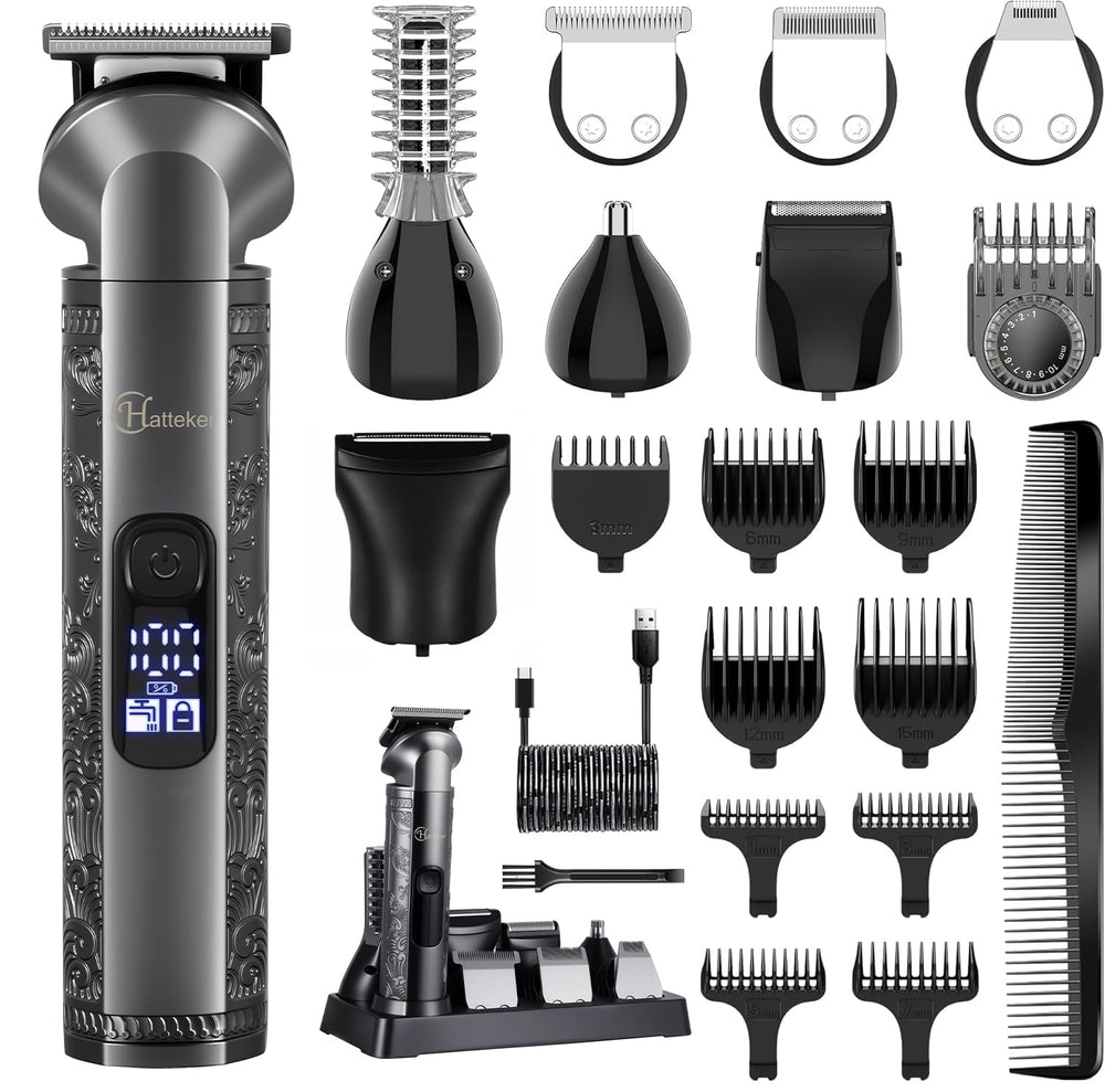 Hatteker 8-en-1 kit grooming, ensemble complet pour soin masculin à domicile.