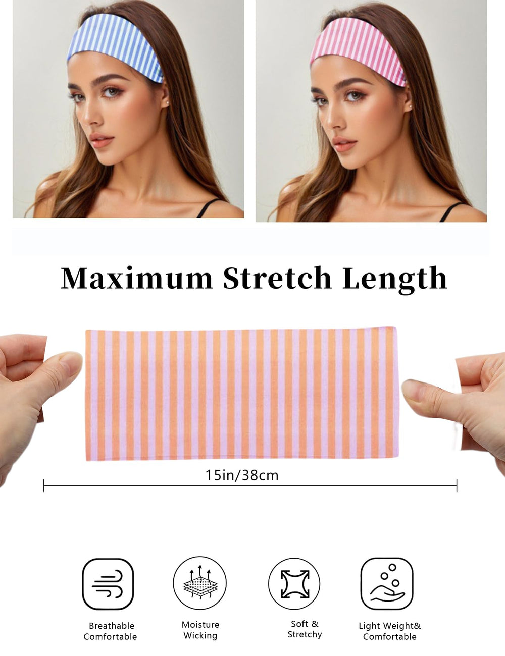 Bandeau cheveux Haujemea, elastique et flexible, maintien sûr pendant l'entraînement.