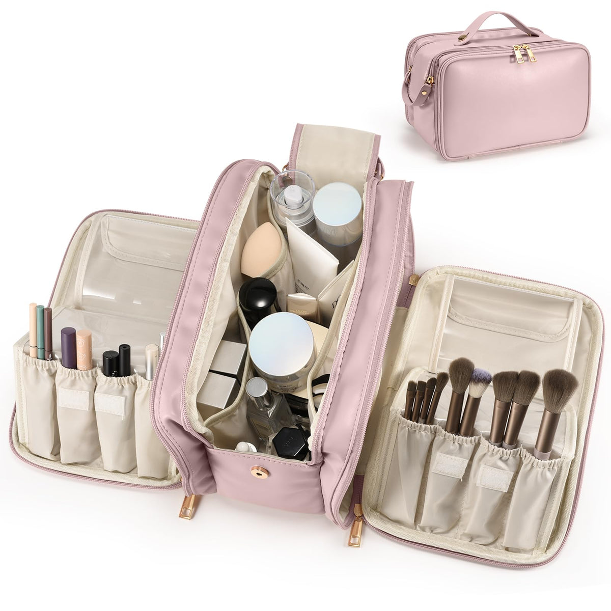 HauteHues Trousse maquillage voyage: grande ouverture et accessibilité rapide.