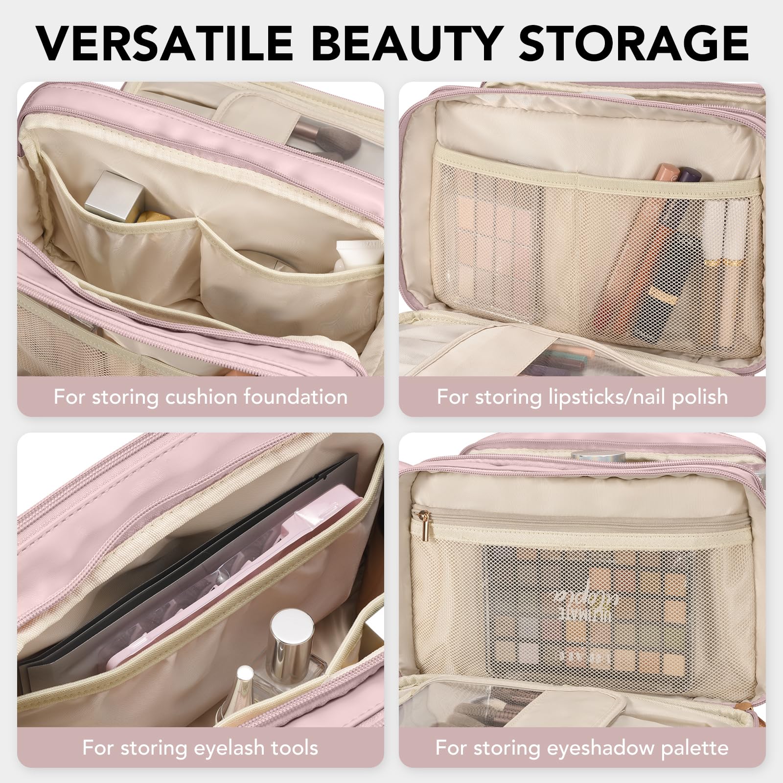HauteHues Trousse maquillage: poignée en cuir pour transporter confortablement.