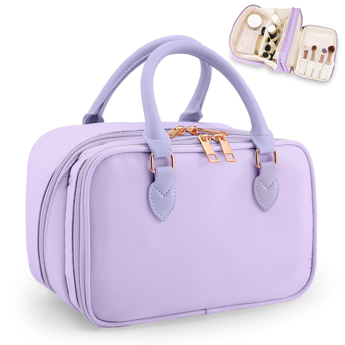 HauteHues sac maquillage voyage, ouverture à plat pour un accès rapide.