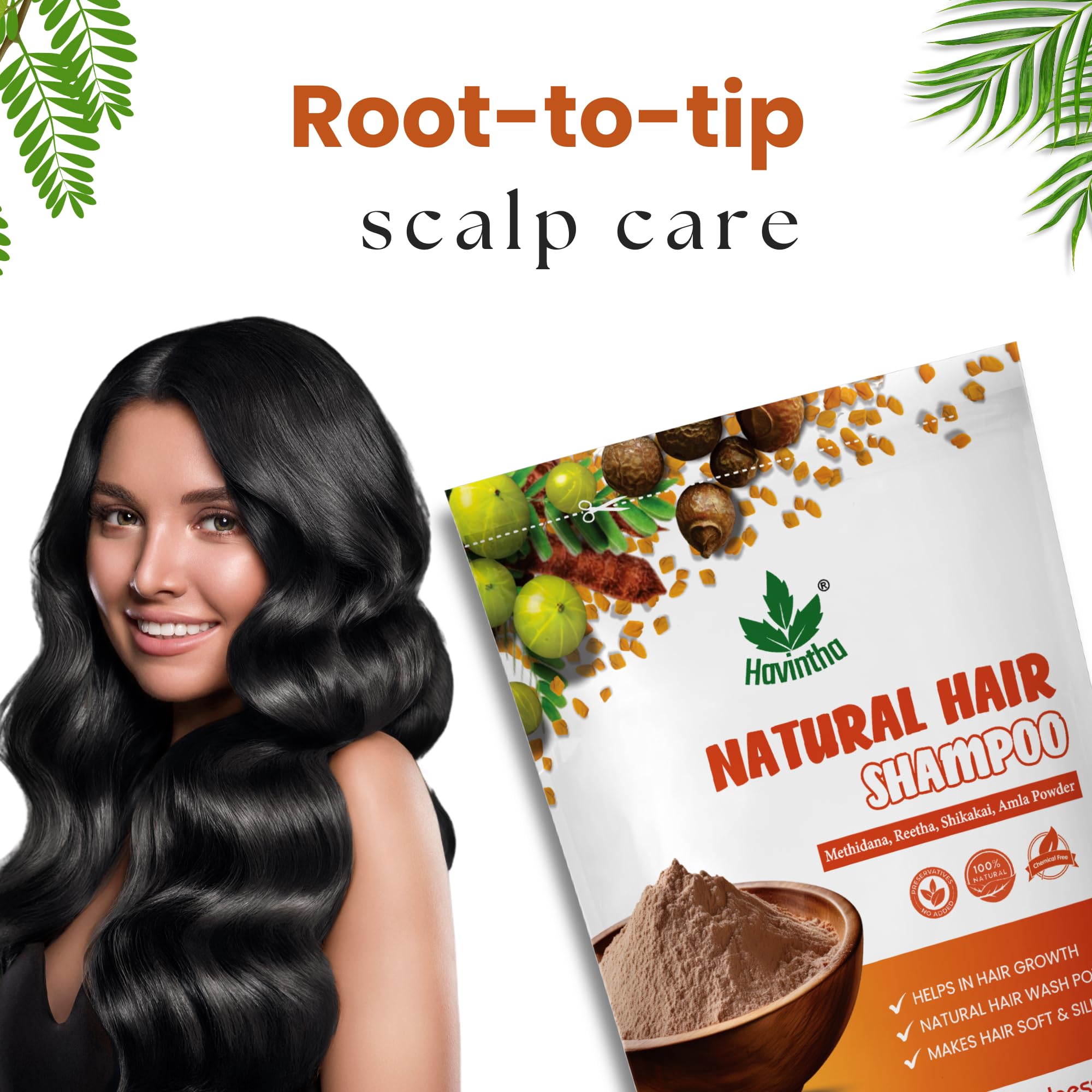 Nutrition capillaire naturelle Havintha pour cheveux normaux, secs et gras.