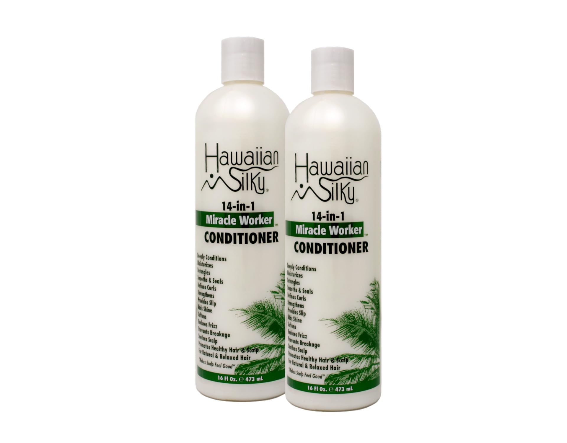 Hawaiian Silky Miracle Worker, bouteille présentée pour soins capillaires polyvalents.