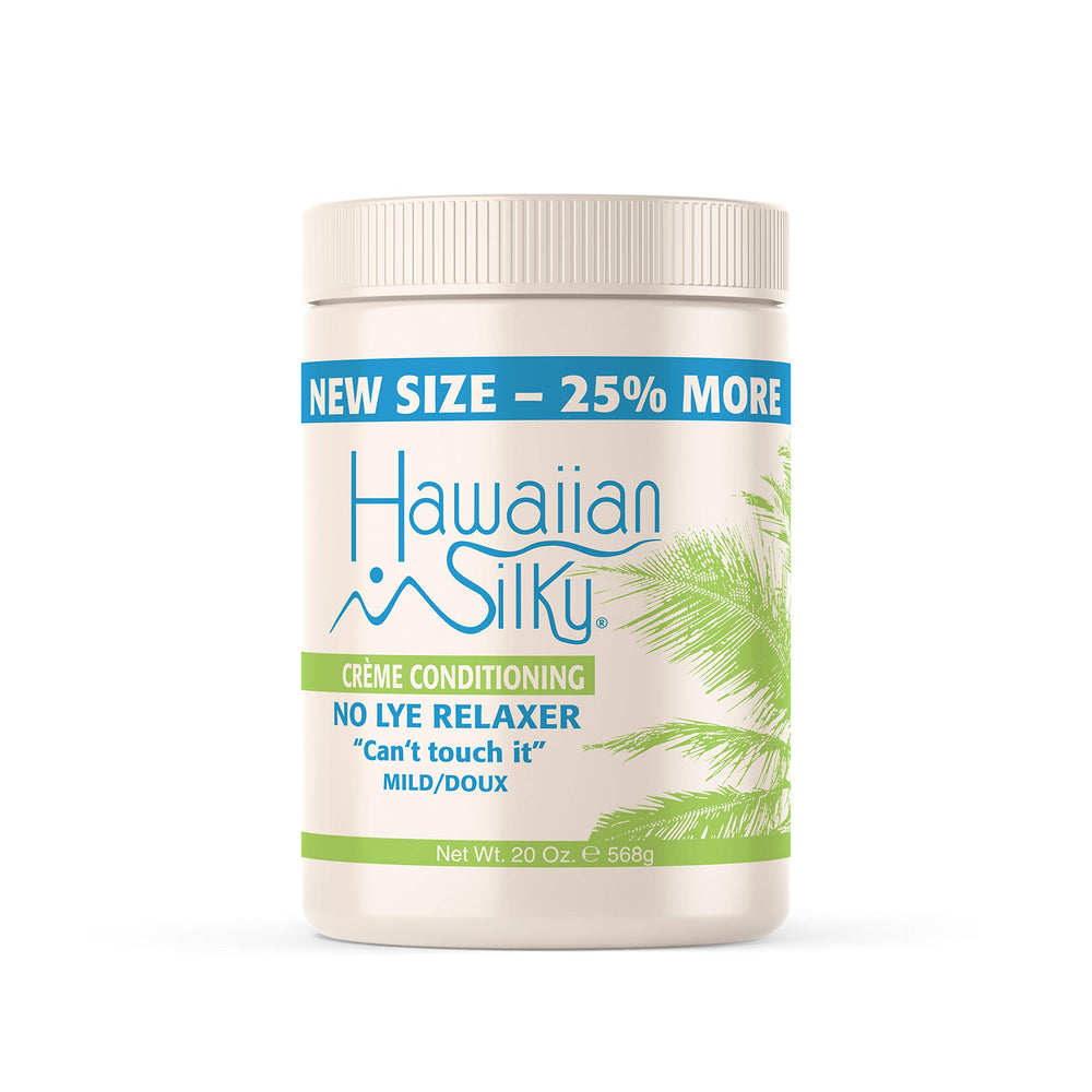 Bouteille Hawaiian Silky relaxer sans lye, promesse d’un lissage doux.