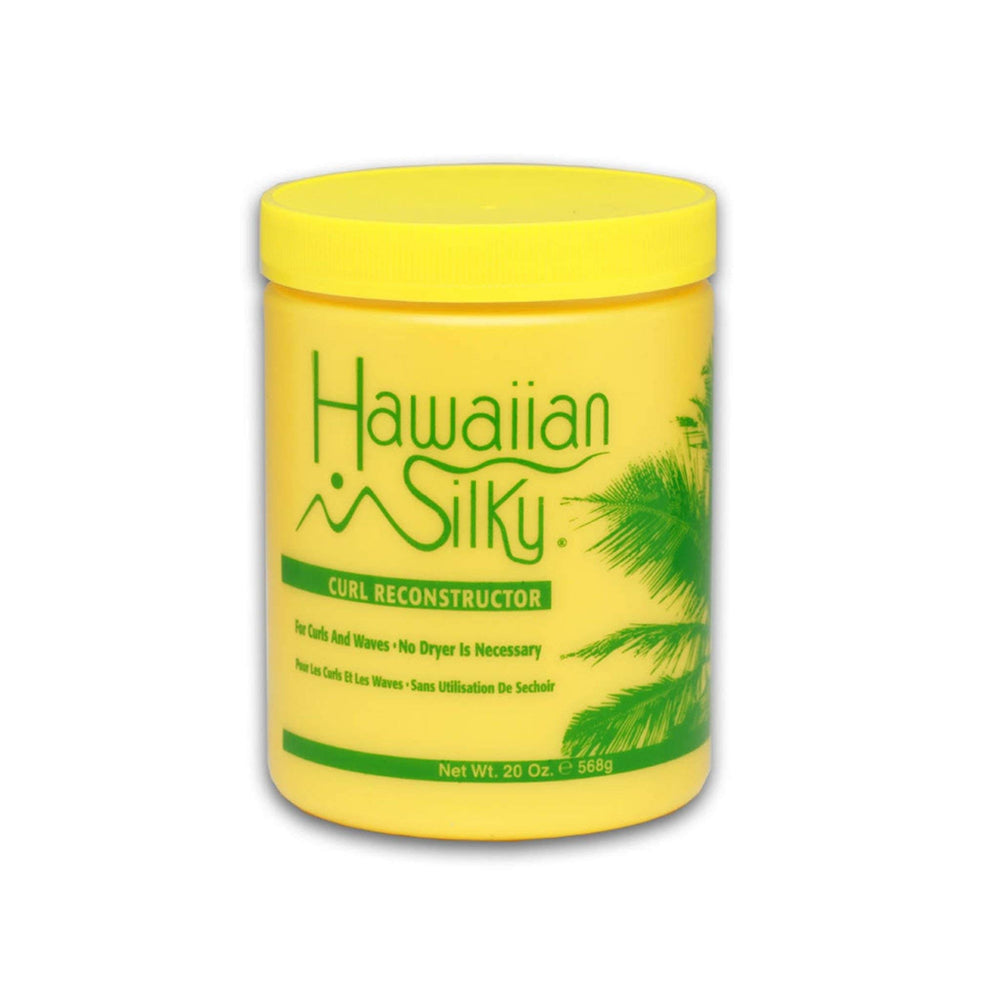 Hawaiian Silky réstructure les boucles — bouteille jaune 20 oz pour une meilleure définition.
