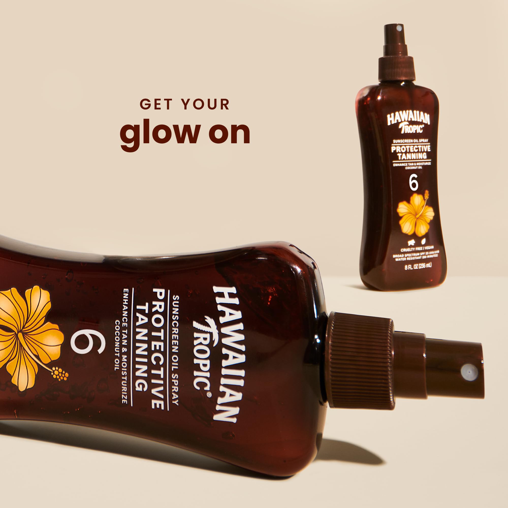 Application rapide avec Hawaiian Tropic, couverture homogène et pratique pour la plage.