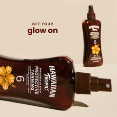 Application rapide avec Hawaiian Tropic, couverture homogène et pratique pour la plage.