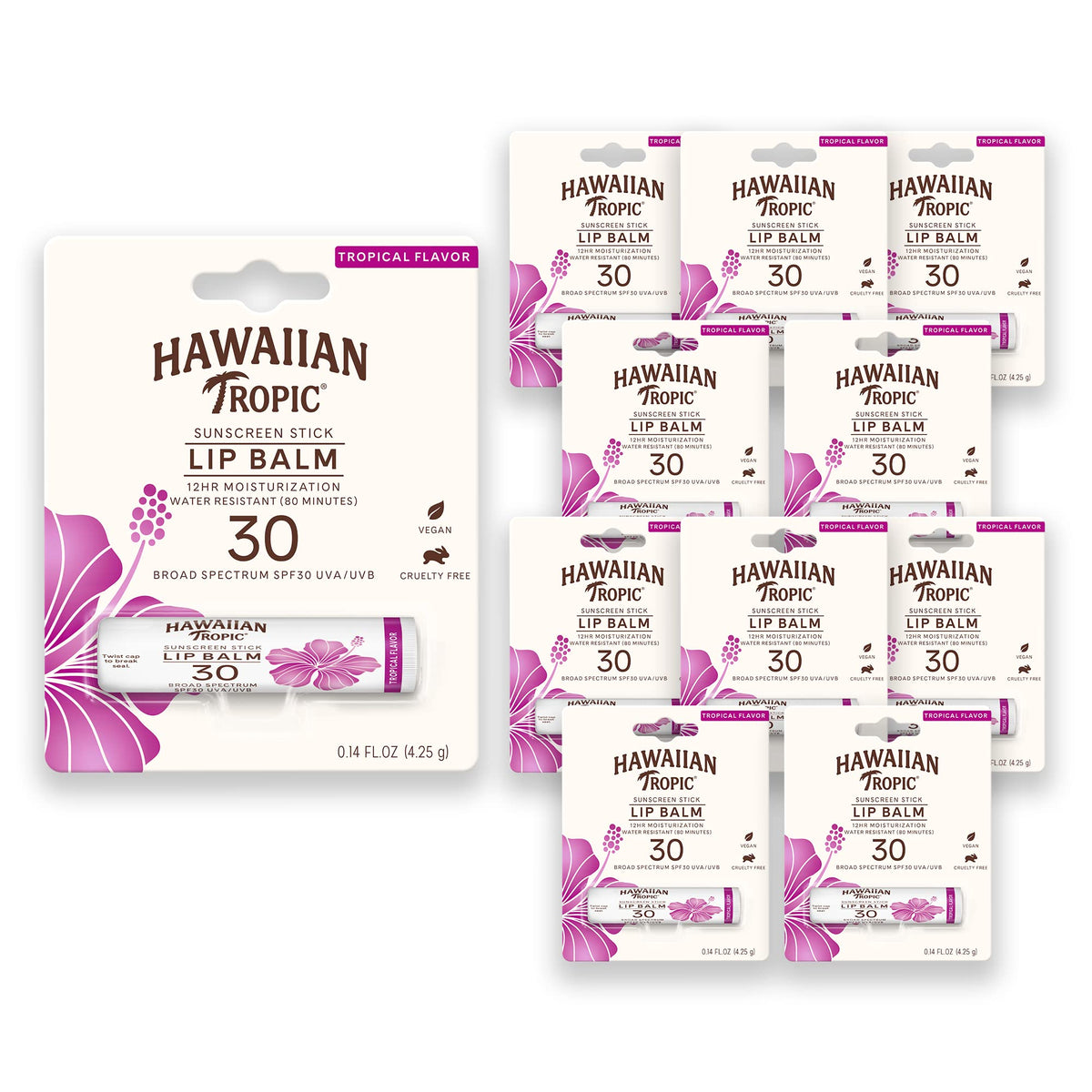Hawaiian Tropic Baume Lèvres SPF30 emballage pratique pour le voyage et l'extérieur