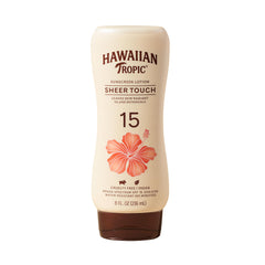 Écran solaire Hawaiian Tropic Sheer Touch SPF 15, application légère et agréable.
