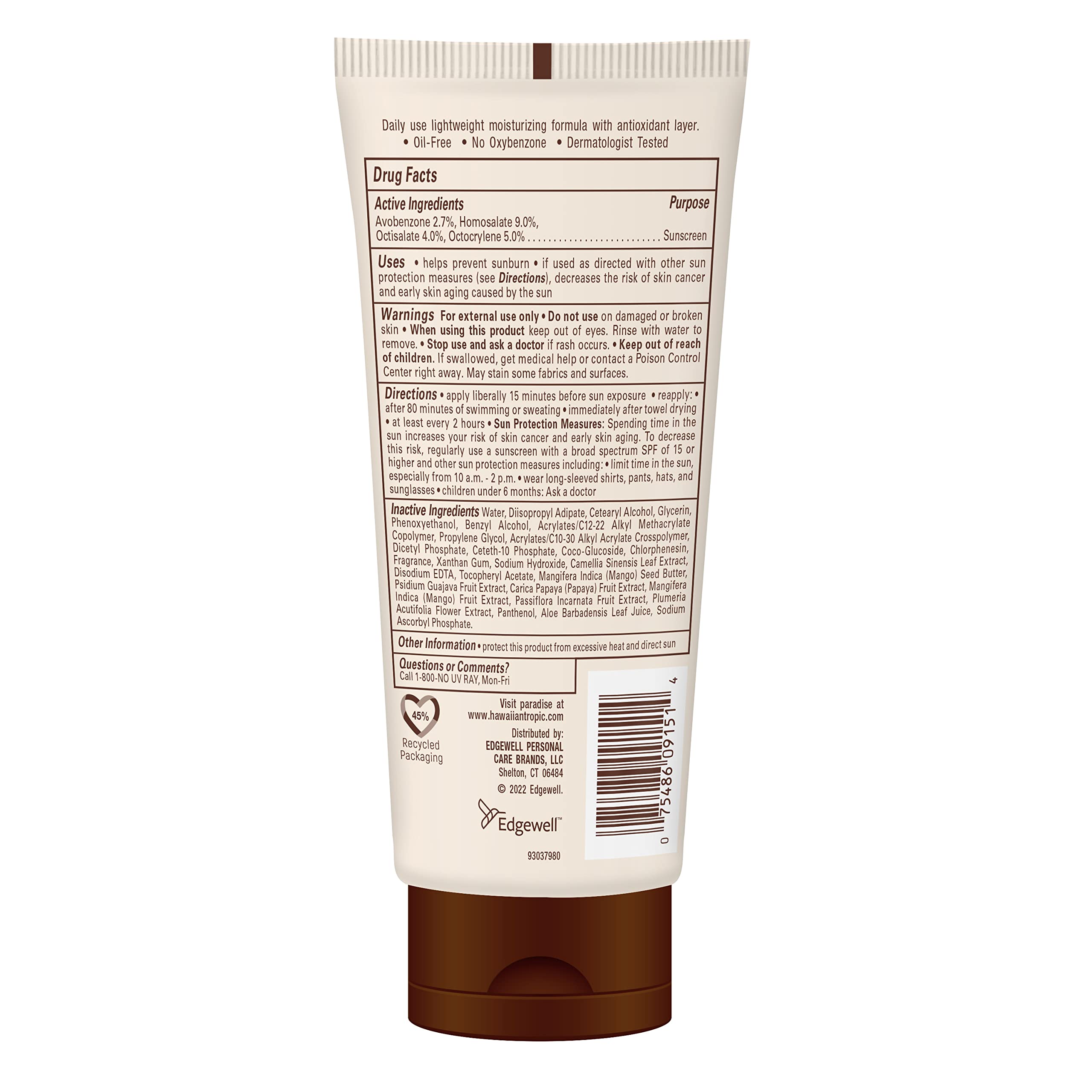 Extrait de thé vert dans Hawaiian Tropic pour une protection antioxydante.