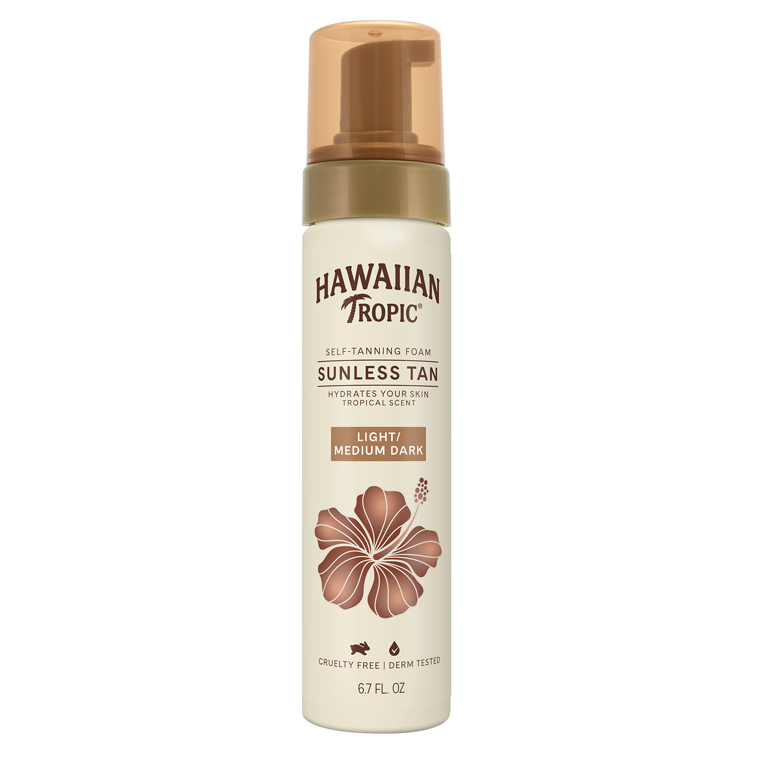 Mousse autobronzante Hawaiian Tropic Light/Medium, application rapide et teint uniforme.
