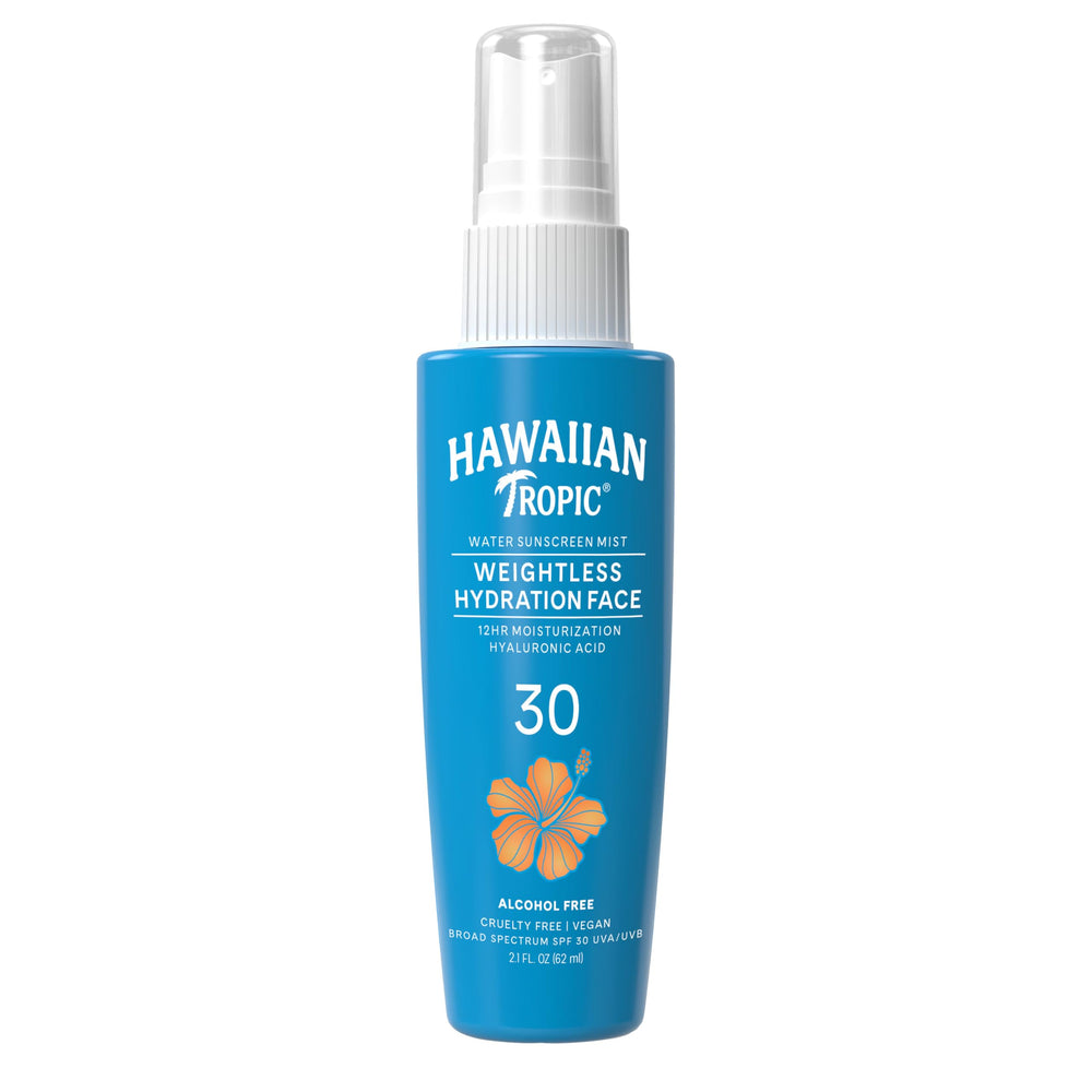 Hawaiian Tropic Water Mist visage : bouteille portable et hydratation légère SPF 30.