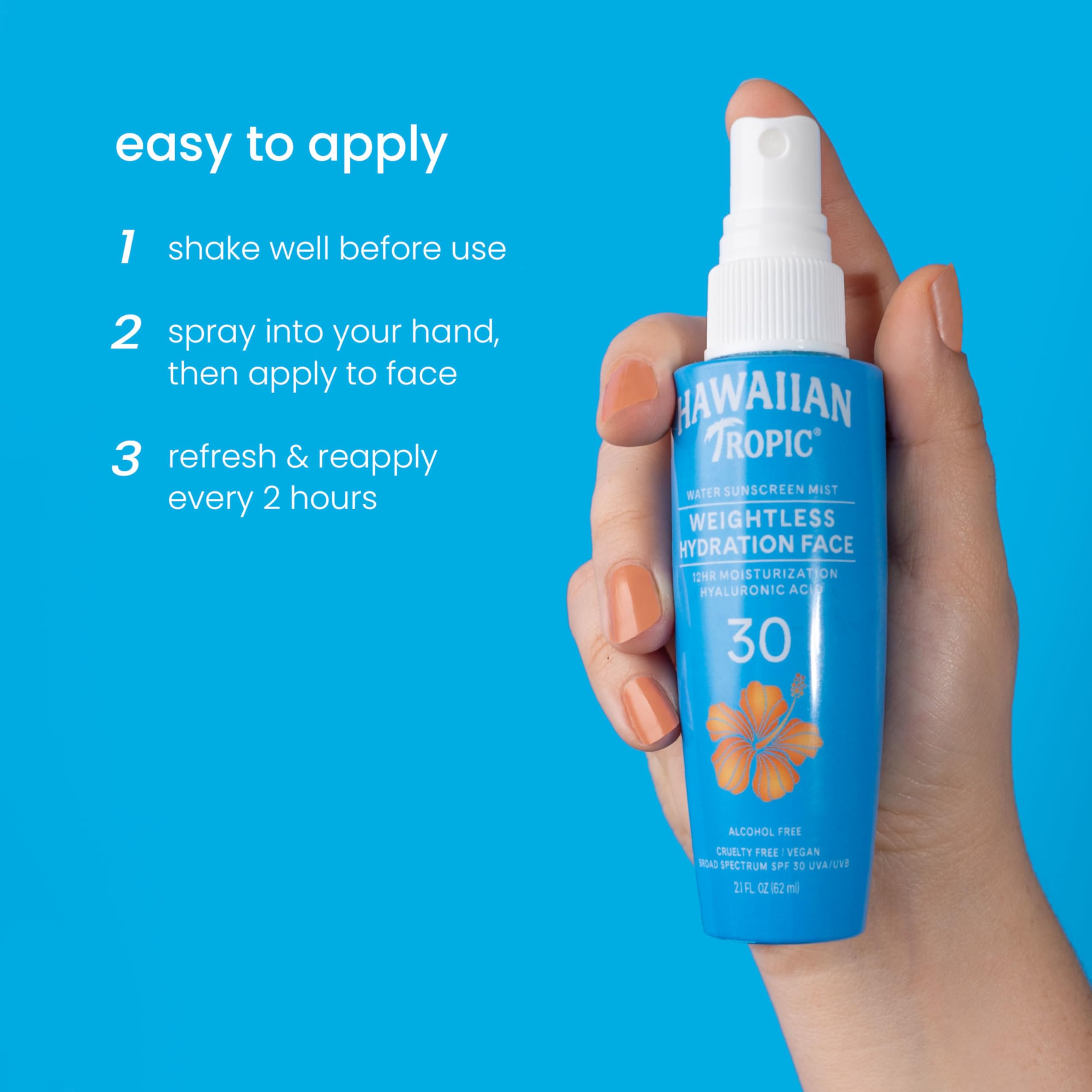 Hawaiian Tropic Water Mist visage : format voyage pratique et léger.