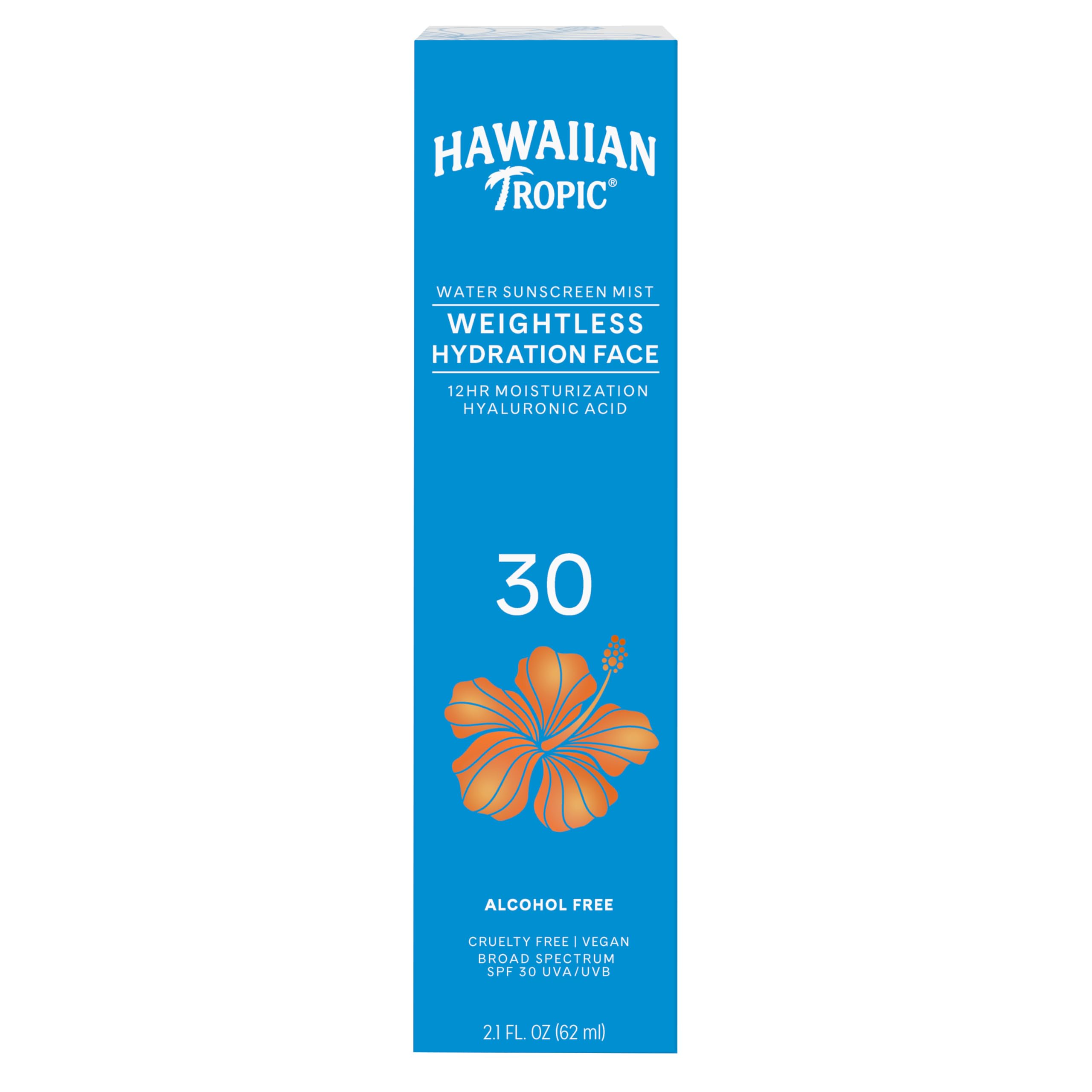 Hawaiian Tropic Water Mist visage : résistance à l'eau jusqu'à 80 minutes.