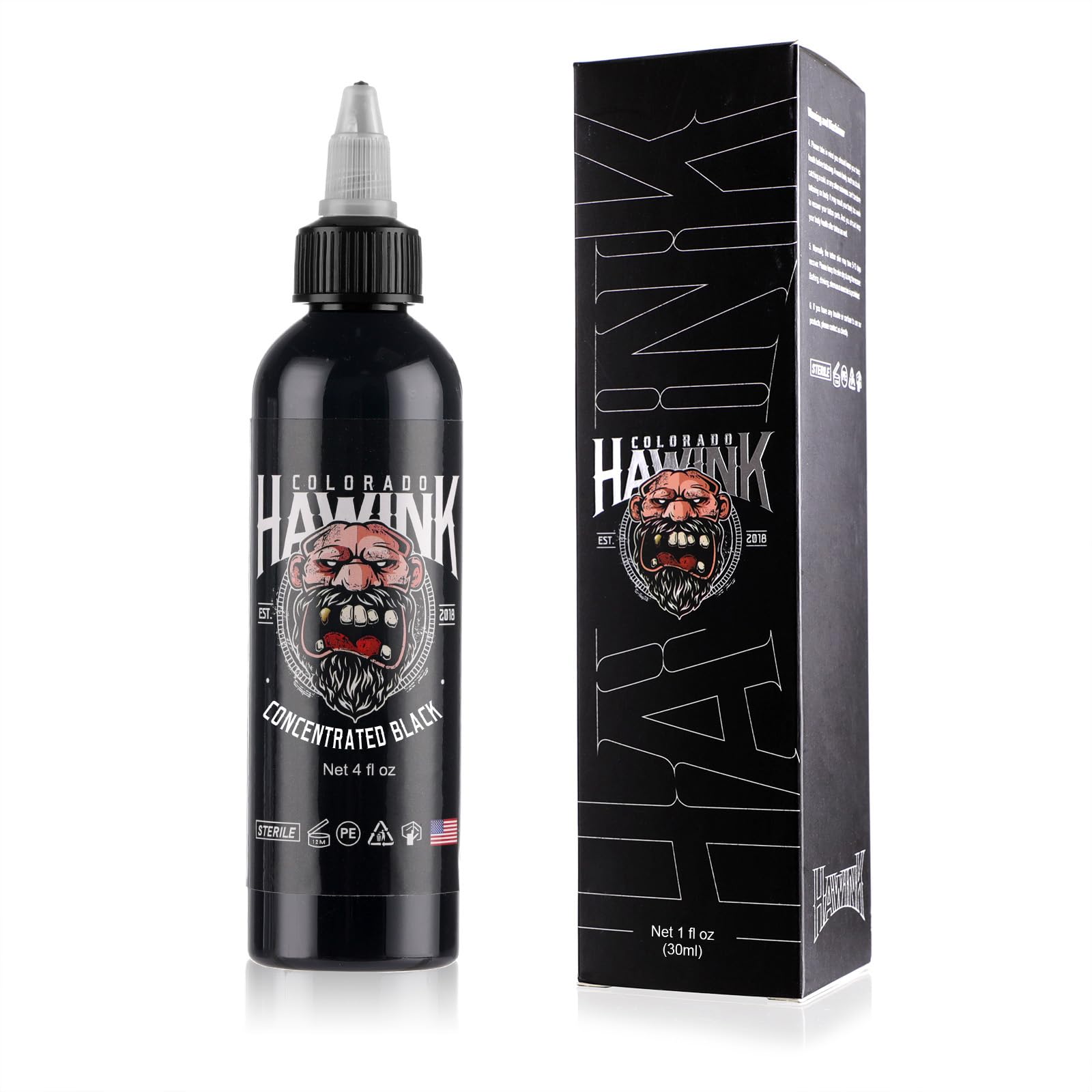 Hawink Tattoo Noir Concentree Flacon 120ml: couleur stable et application precise sur la peau.