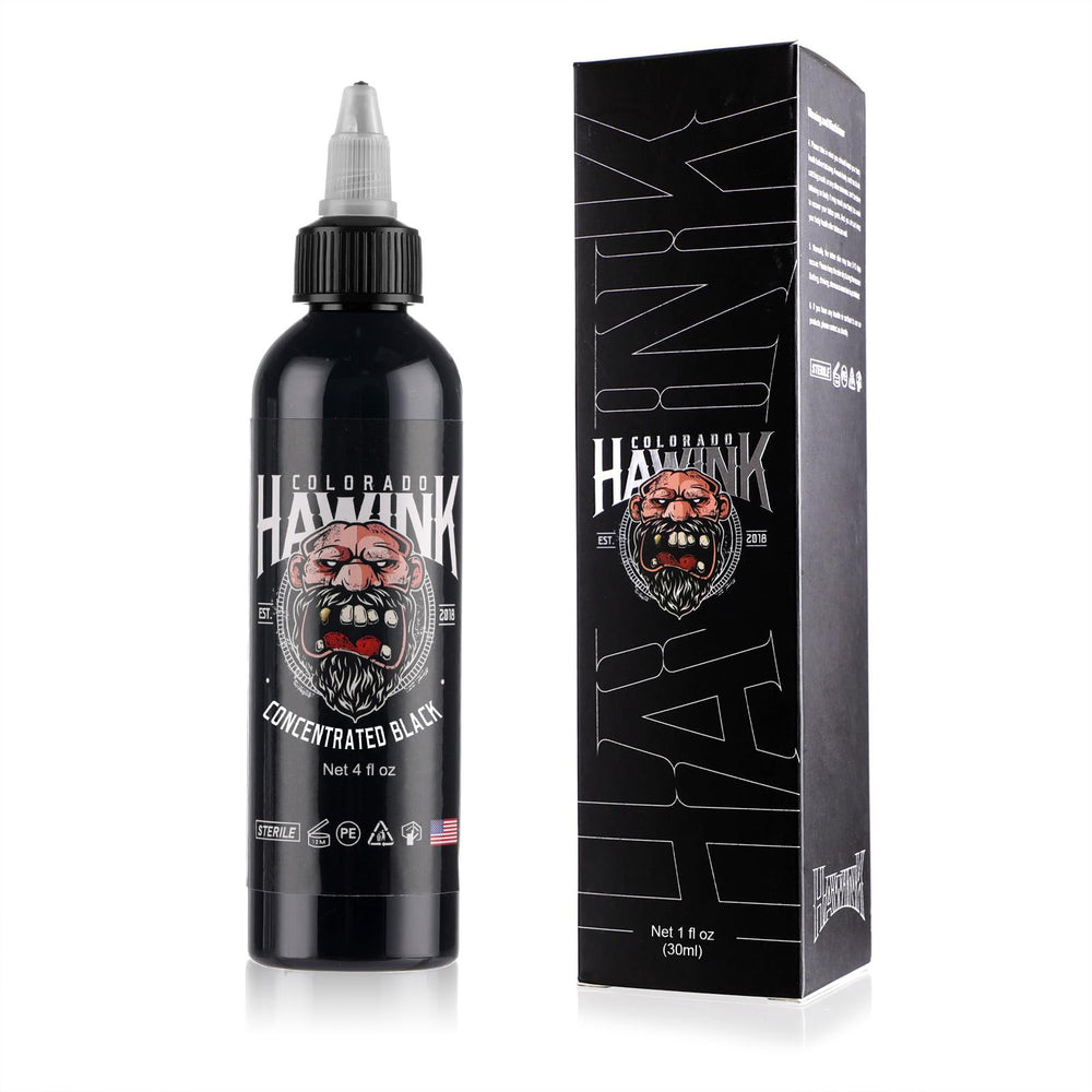 Hawink Tattoo Noir Concentree Flacon 120ml: couleur stable et application precise sur la peau.