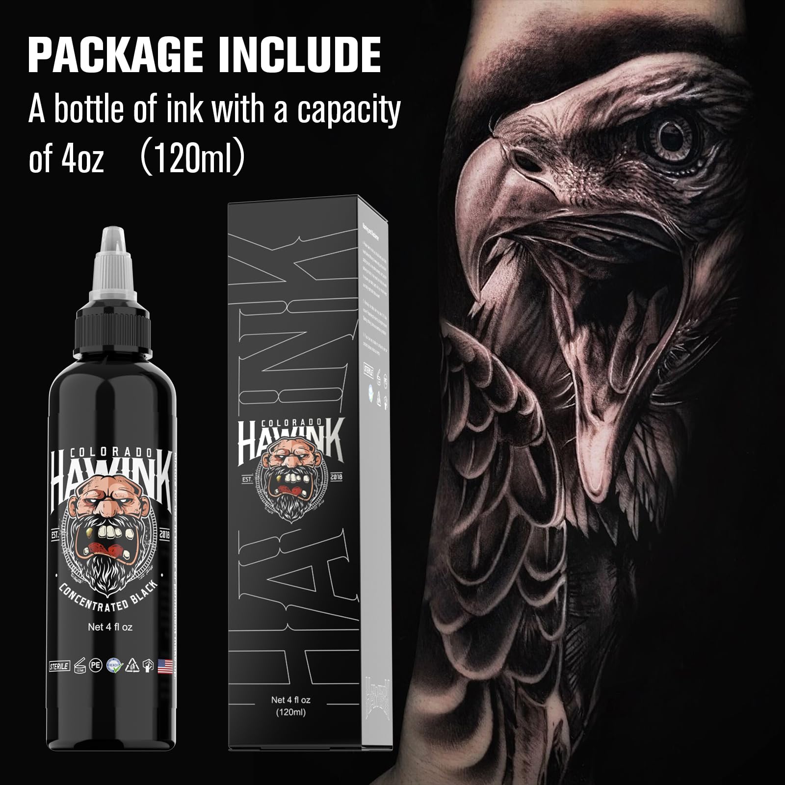 Hawink Tattoo Noir Etiquette Flacon: etiquette claire et informations produit utiles.