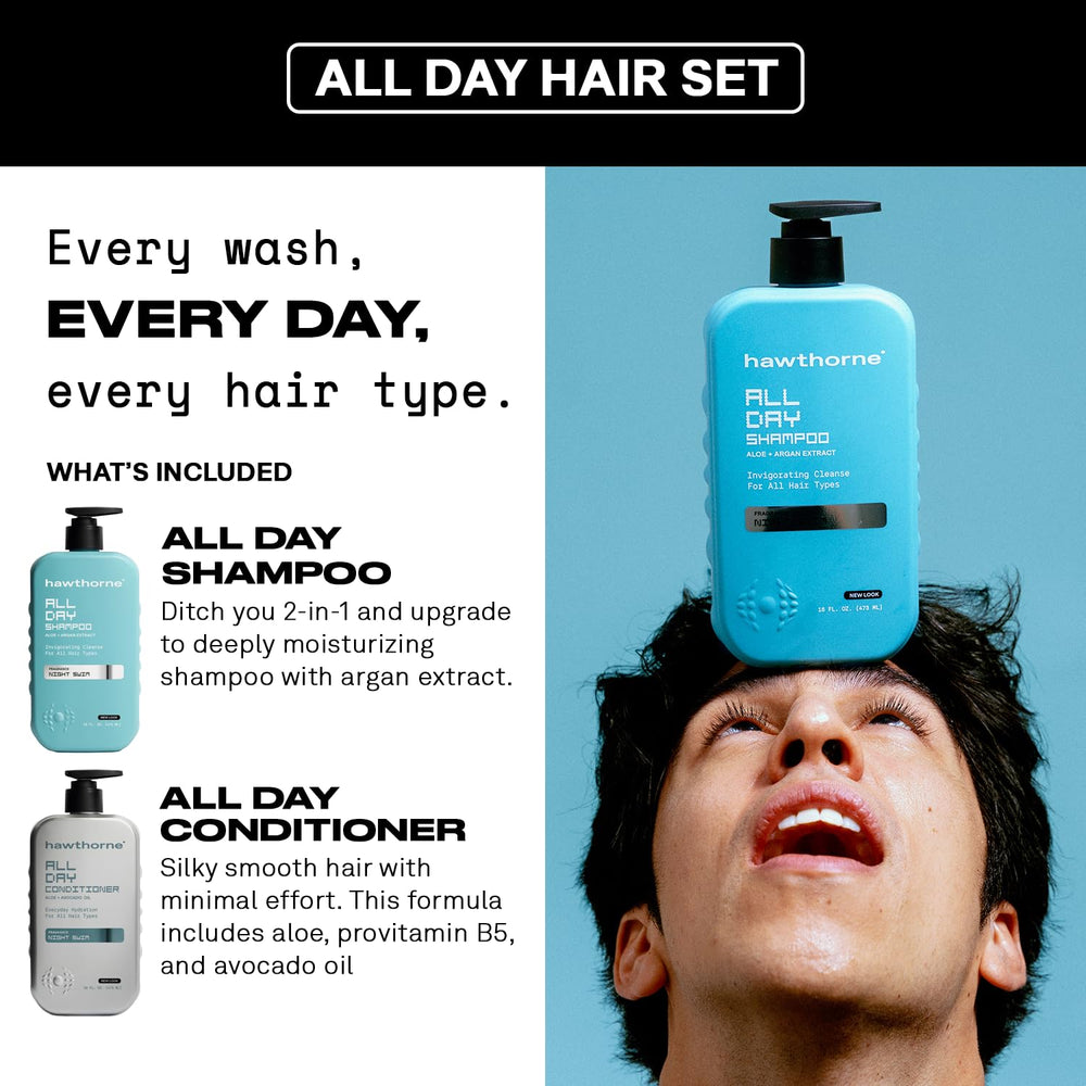 Shampoing Hawthorne All Day – mousse riche pour lavage en douceur et sensation de fraîcheur.