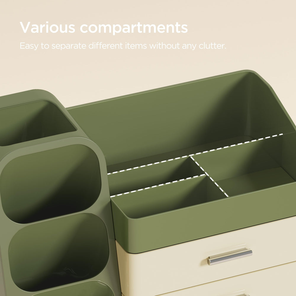 Deux tiroirs spacieux pour rangement organisé et accessible.