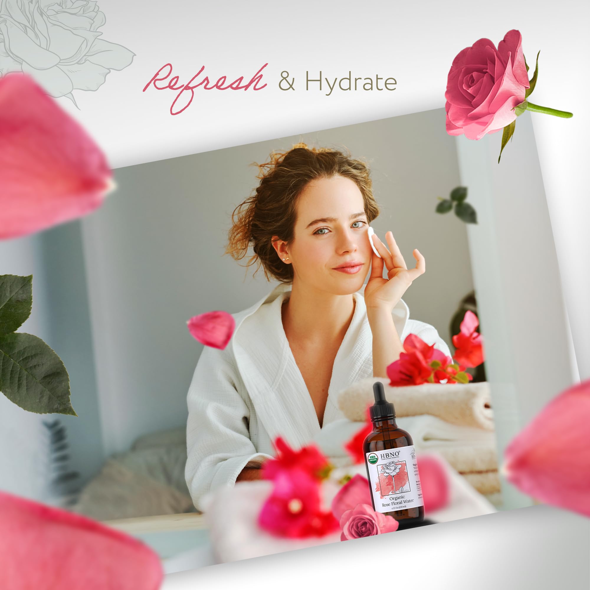 HBNO eau de rose bio bouteille Californie — fabriqué avec soin.