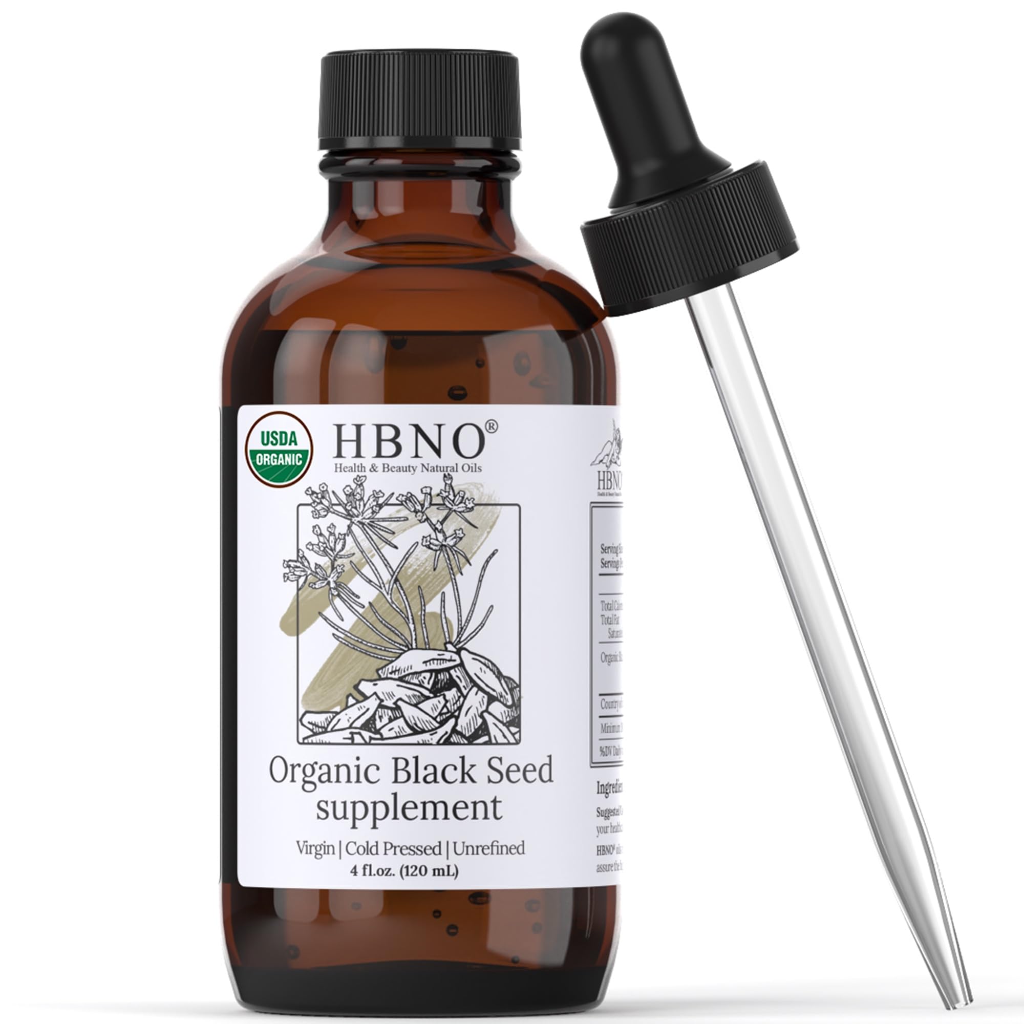 HBNO huile nigelle bouteille en verre 120 ml prête pour soins quotidiens