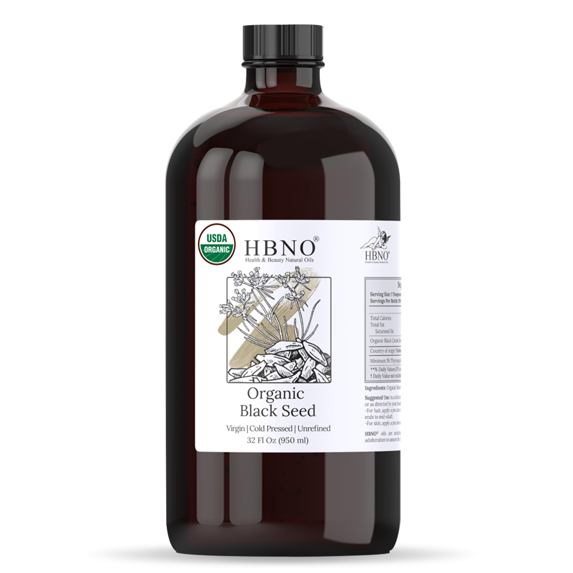 HBNO huile noire en bouteille verre 950 ml pour hydrater durablement la peau