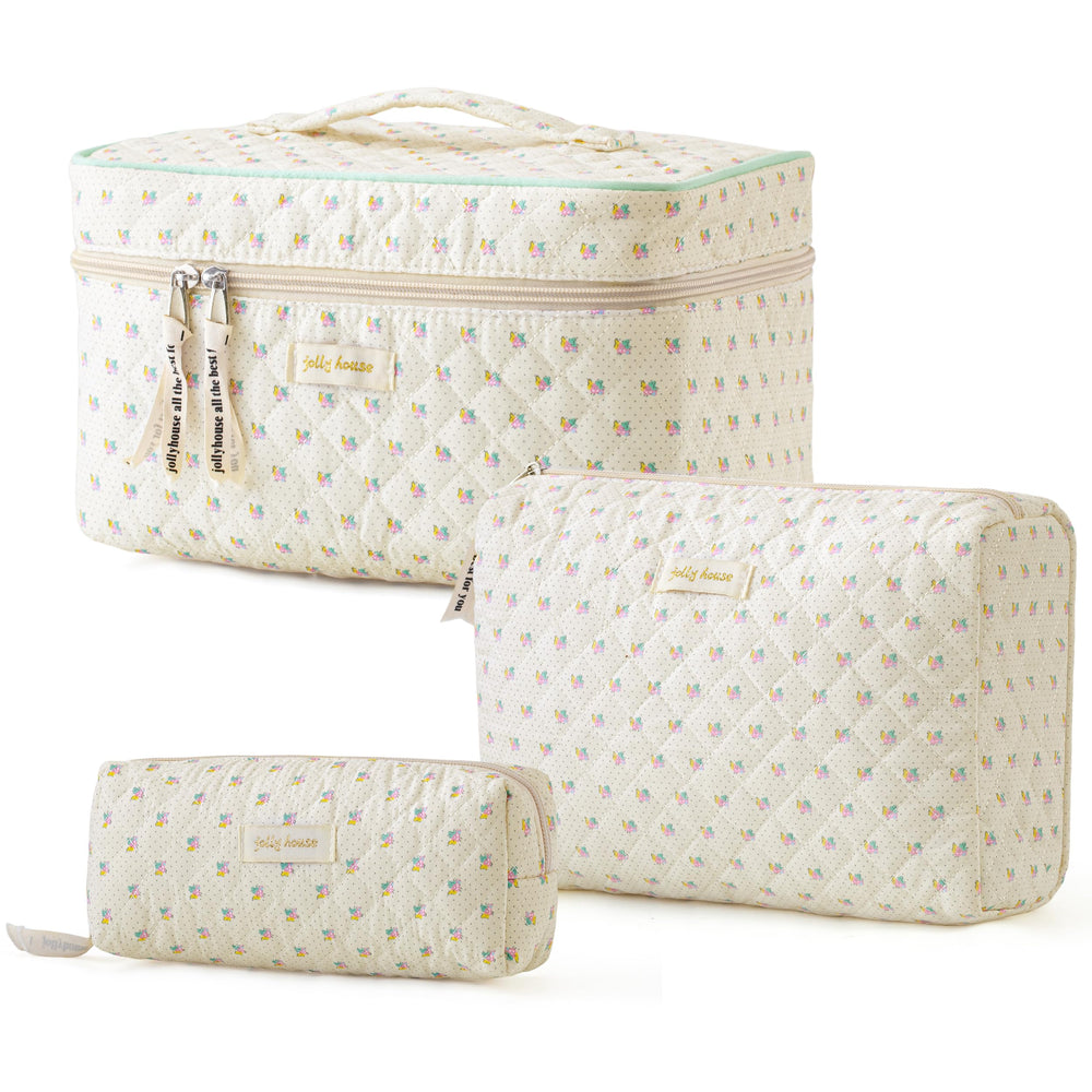 HBselect sac maquillage quilté 3pcs, grand format pratique pour voyage et rangement.