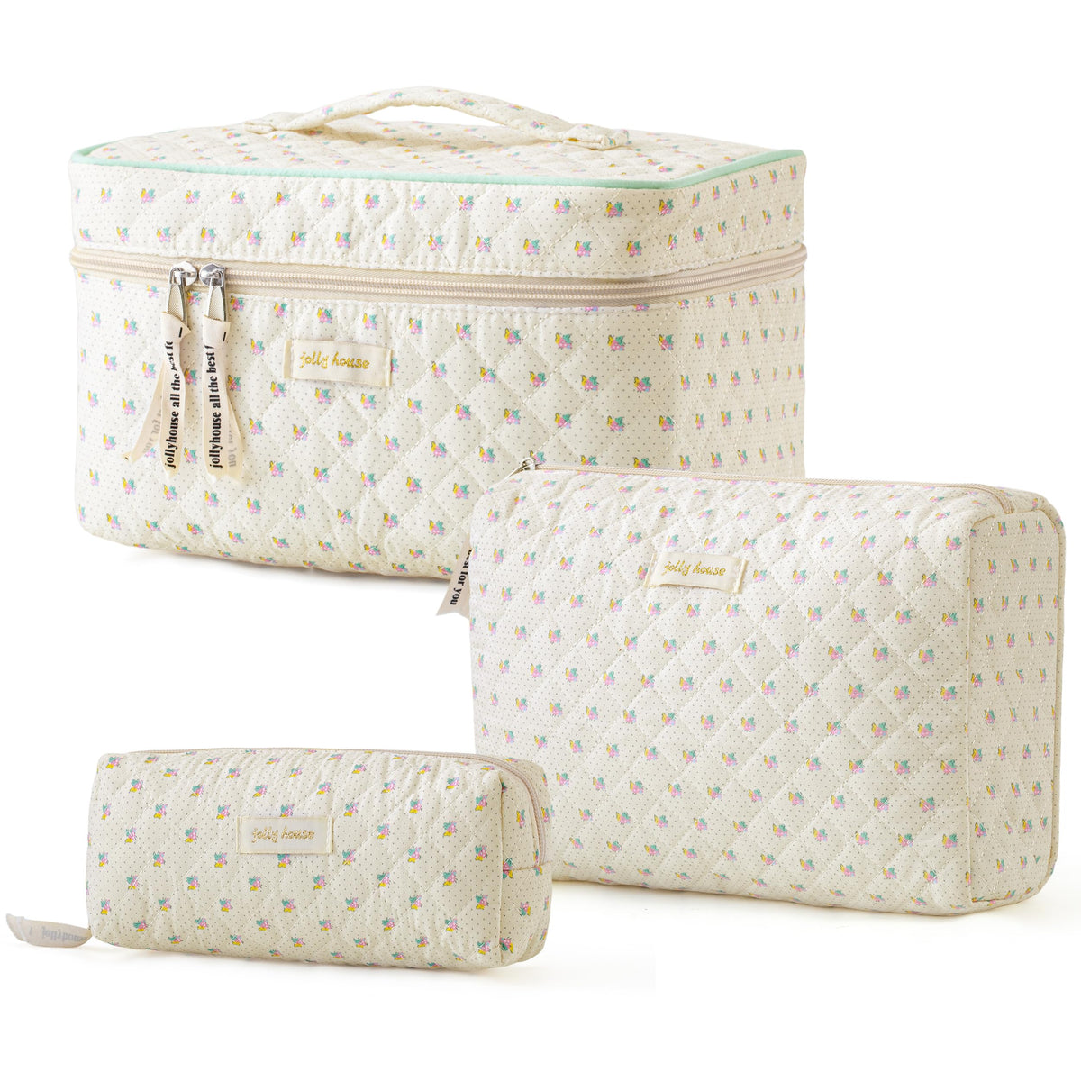 HBselect sac maquillage quilté 3pcs, grand format pratique pour voyage et rangement.