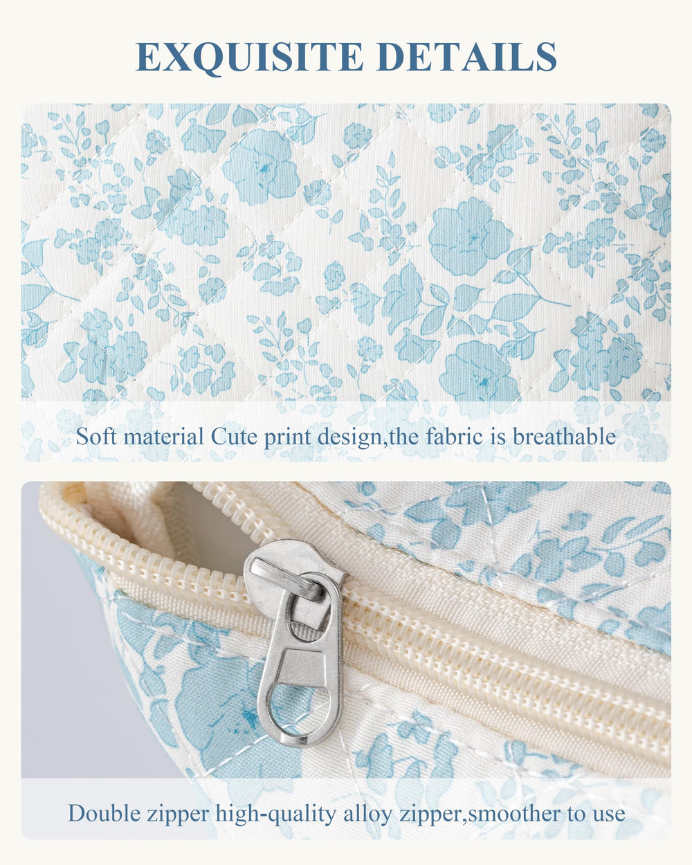 HBselect sac maquillage quilté coton voyage leger, facile a glisser dans la valise.