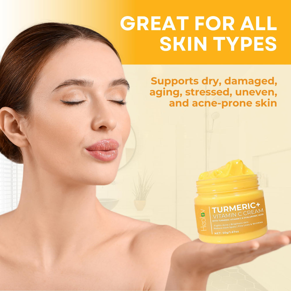 Avant/après suggéré pour Healov Curcuma Crème Visage.