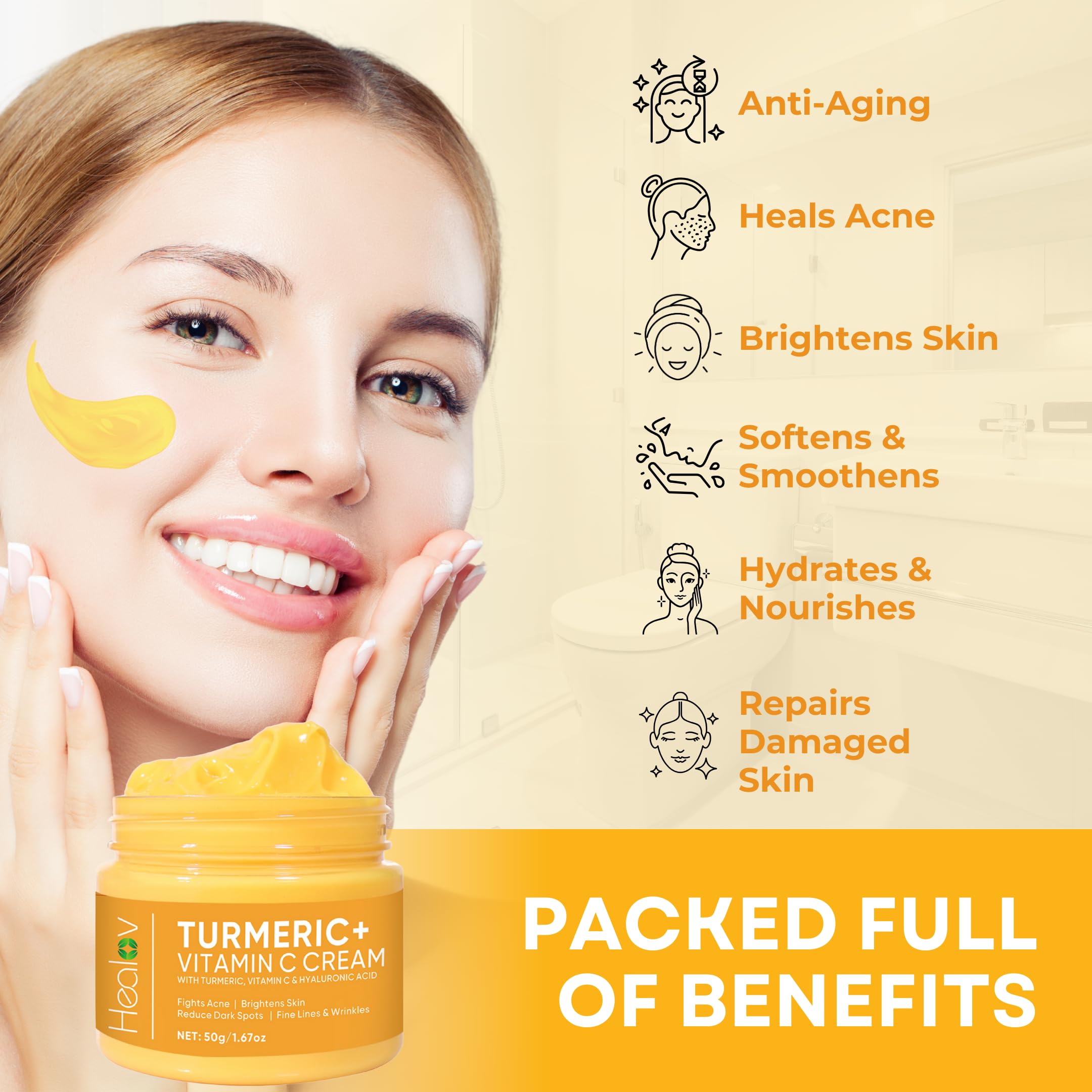 Texture onctueuse de Healov Curcuma Crème Visage lors de l’application.