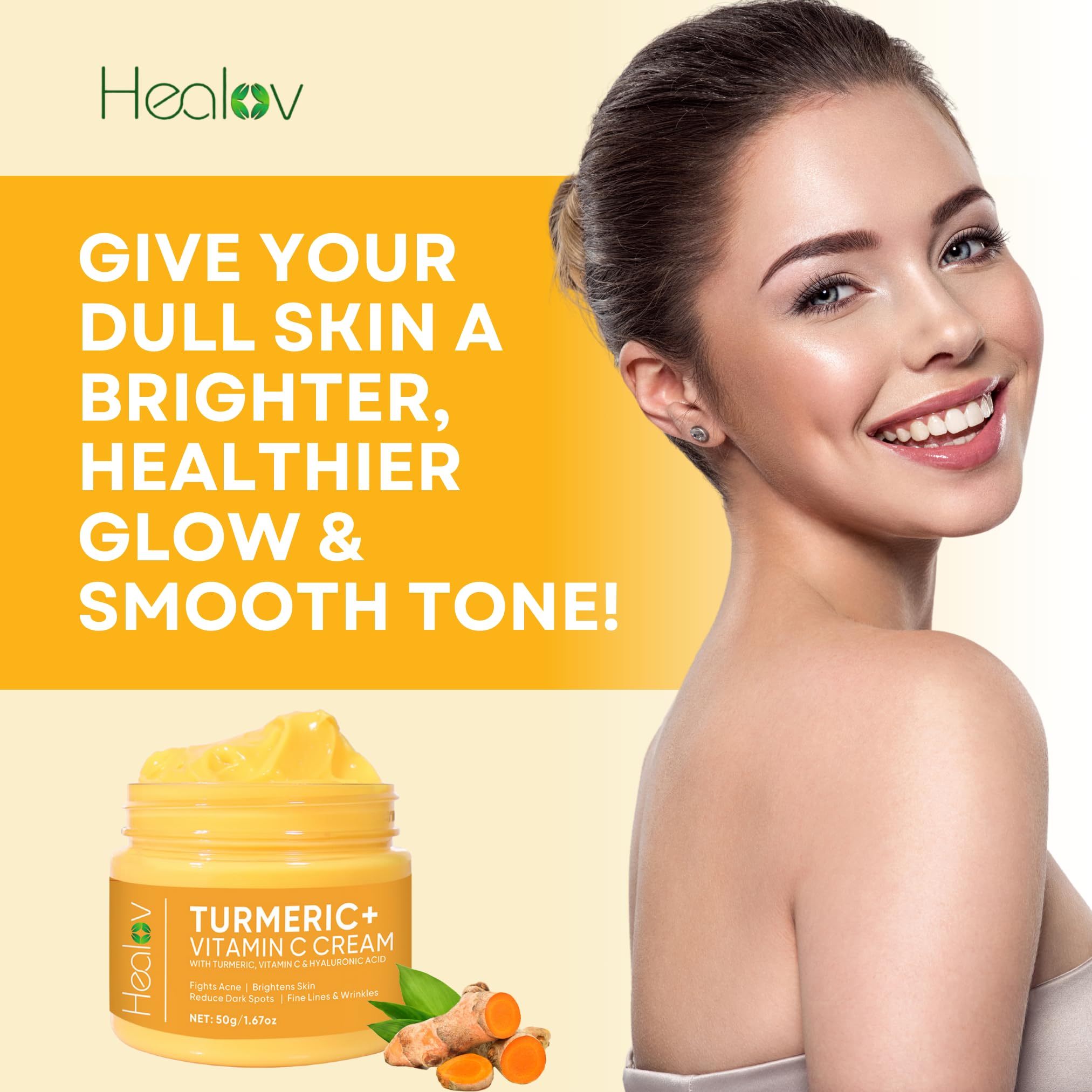 Healov Curcuma Crème Visage – pot pratique pour application quotidienne.