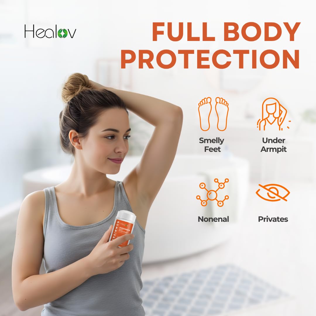 Healov Persimmon Déodorant – zones d’application multiples, y compris les aisselles et les pieds.