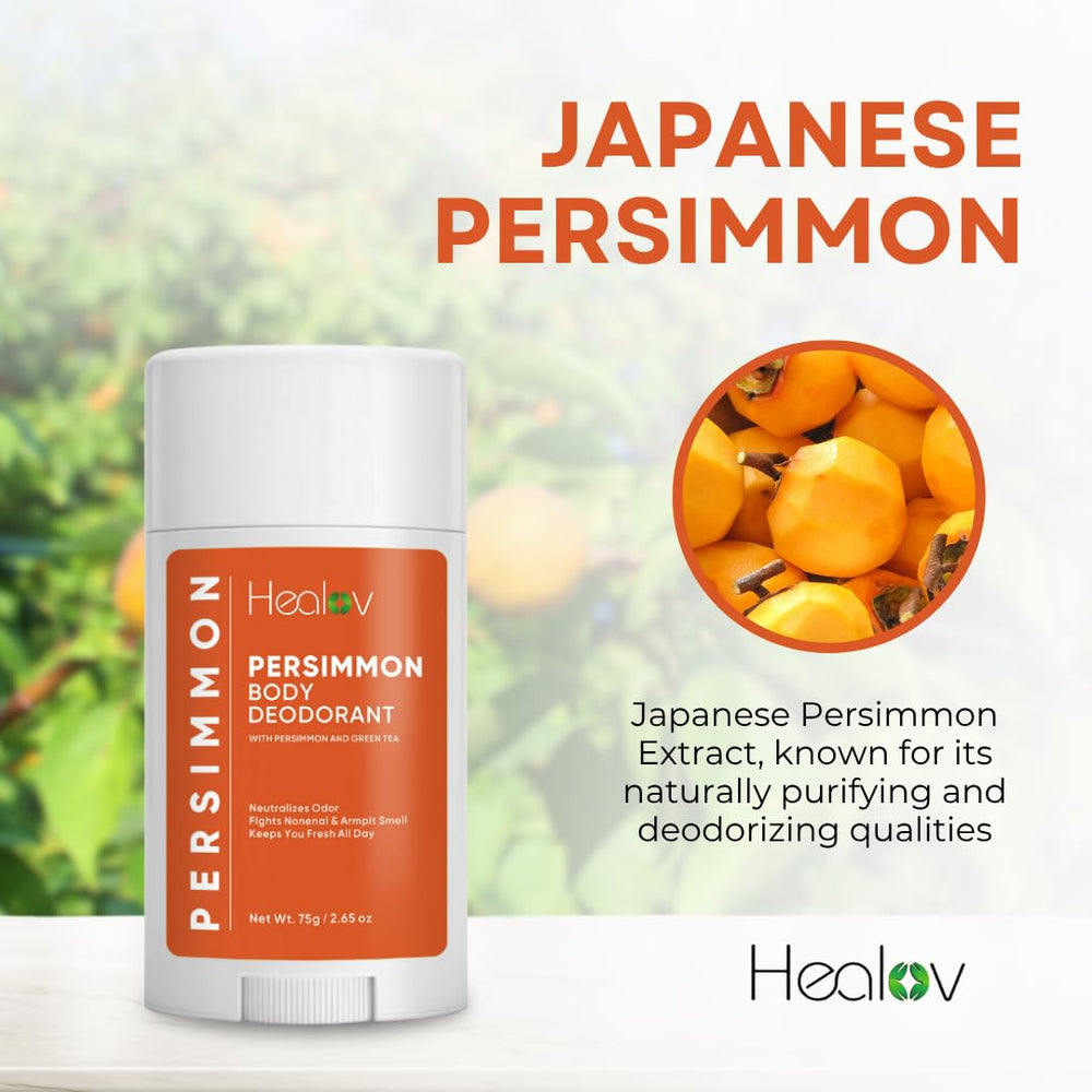 Application rapide de Healov Persimmon Déodorant pour neutraliser les odeurs sous les bras.
