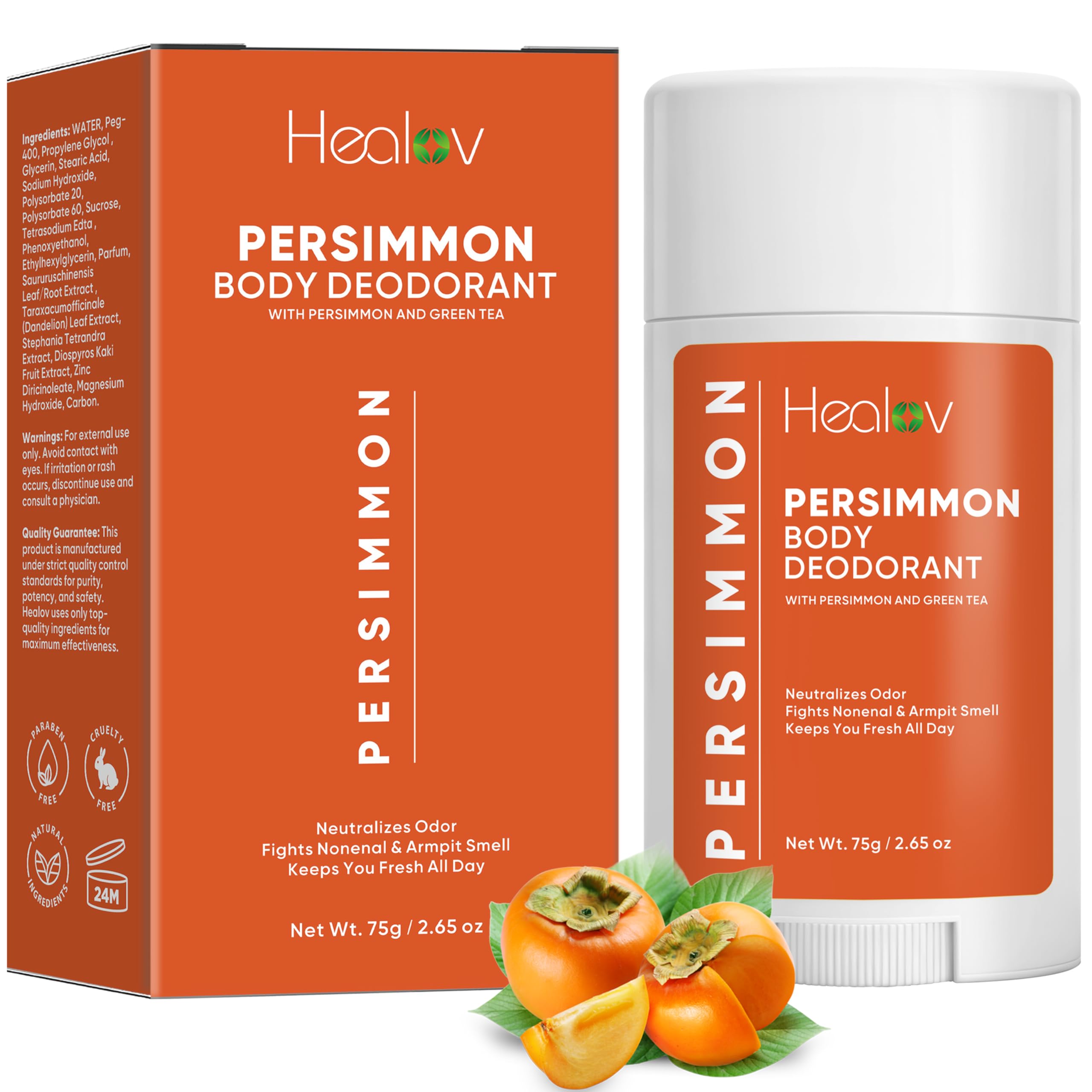 Healov Persimmon Déodorant – bouteille élégante prête à l’emploi pour une fraîcheur durable.
