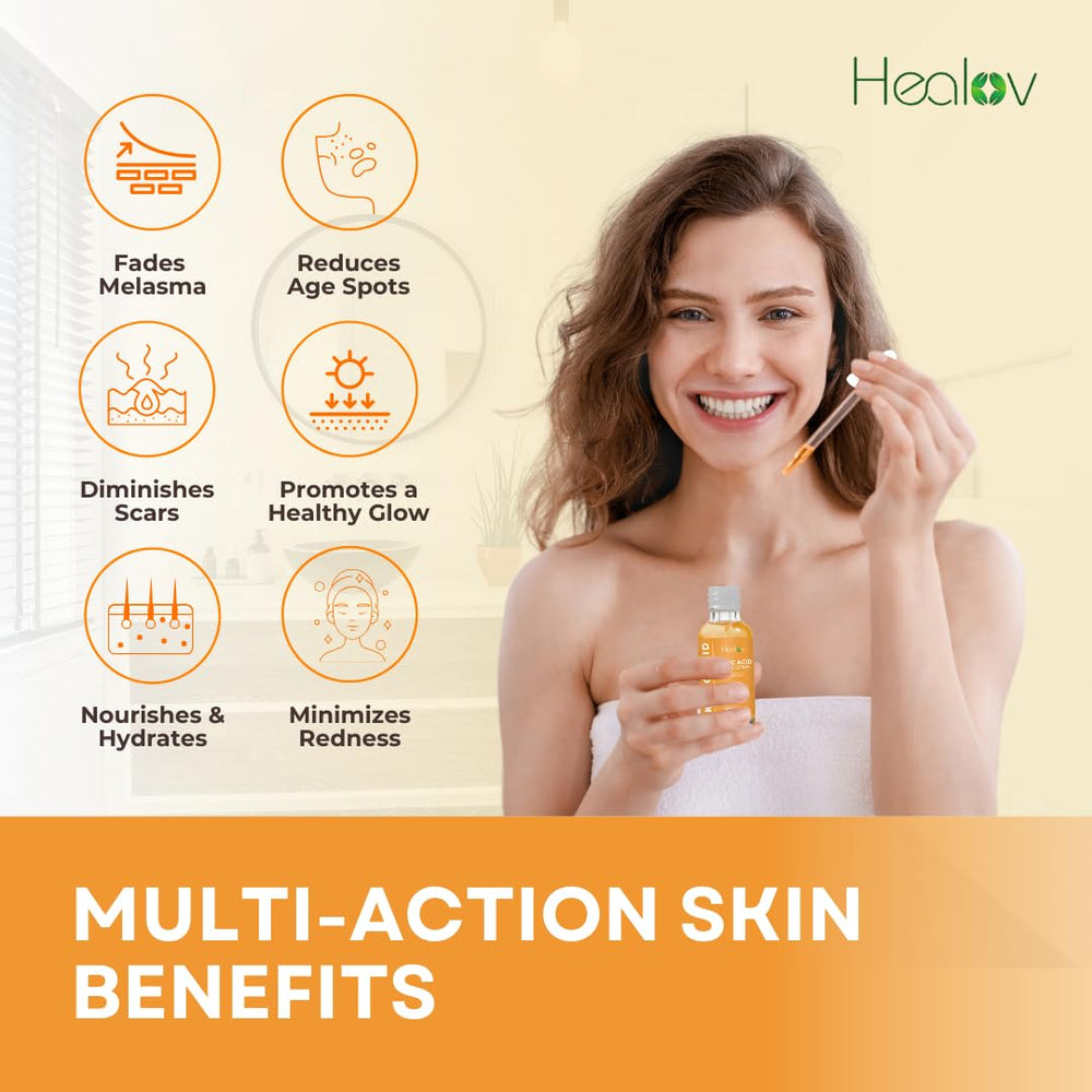 Healov Kojic: texture peau plus lisse et hydratée après application.