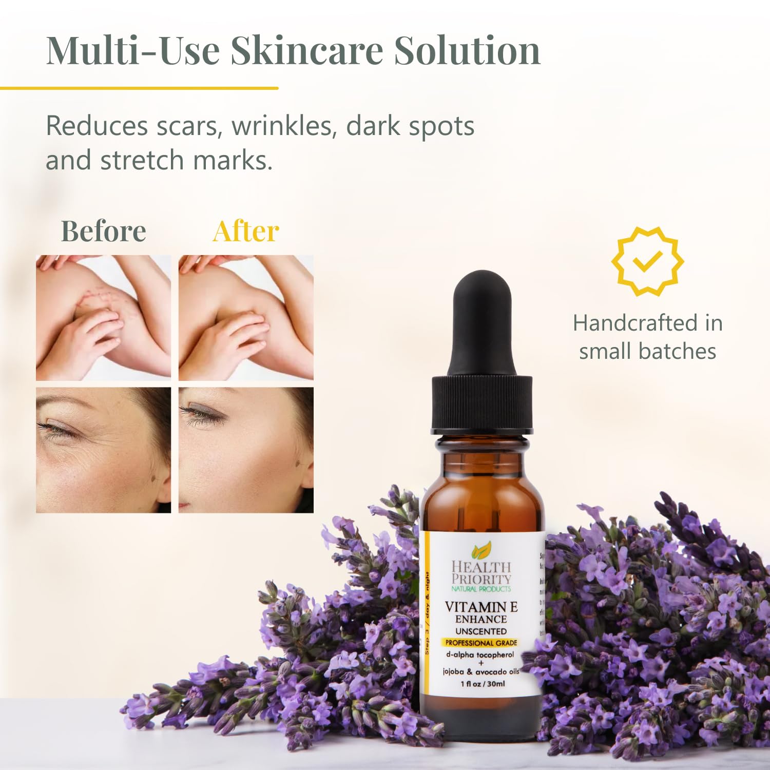 Health Priority Naturals bouteille huile vitamine E sans parfum pour soin quotidien
