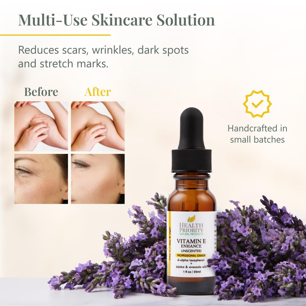 Health Priority Naturals bouteille huile vitamine E sans parfum pour soin quotidien
