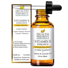Health Priority Naturals – bouteille d'huile vitamine E montrant l'hydratation apaisante